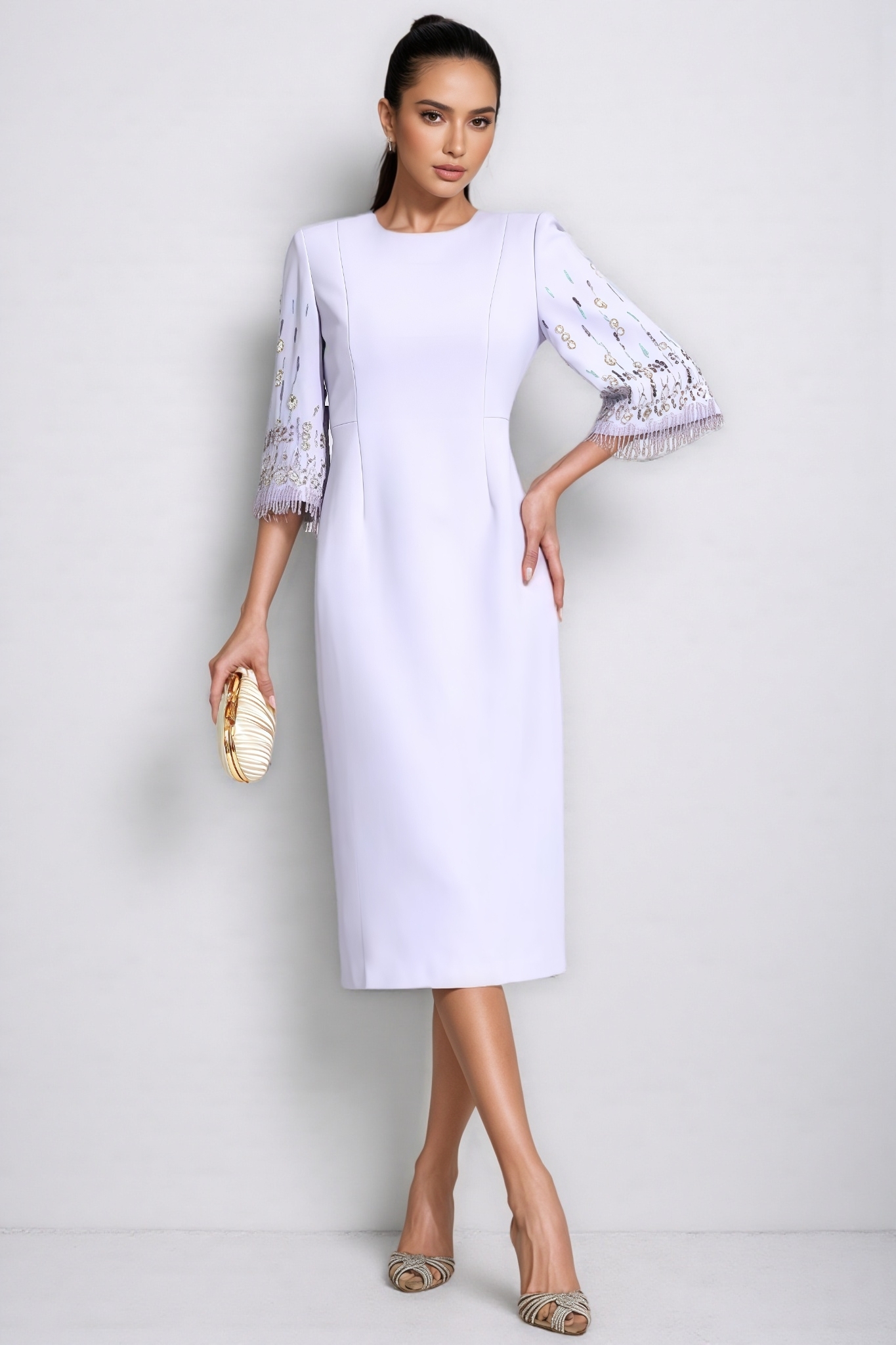 Ldax Purple Short Sleeve Diamond Midi Dress