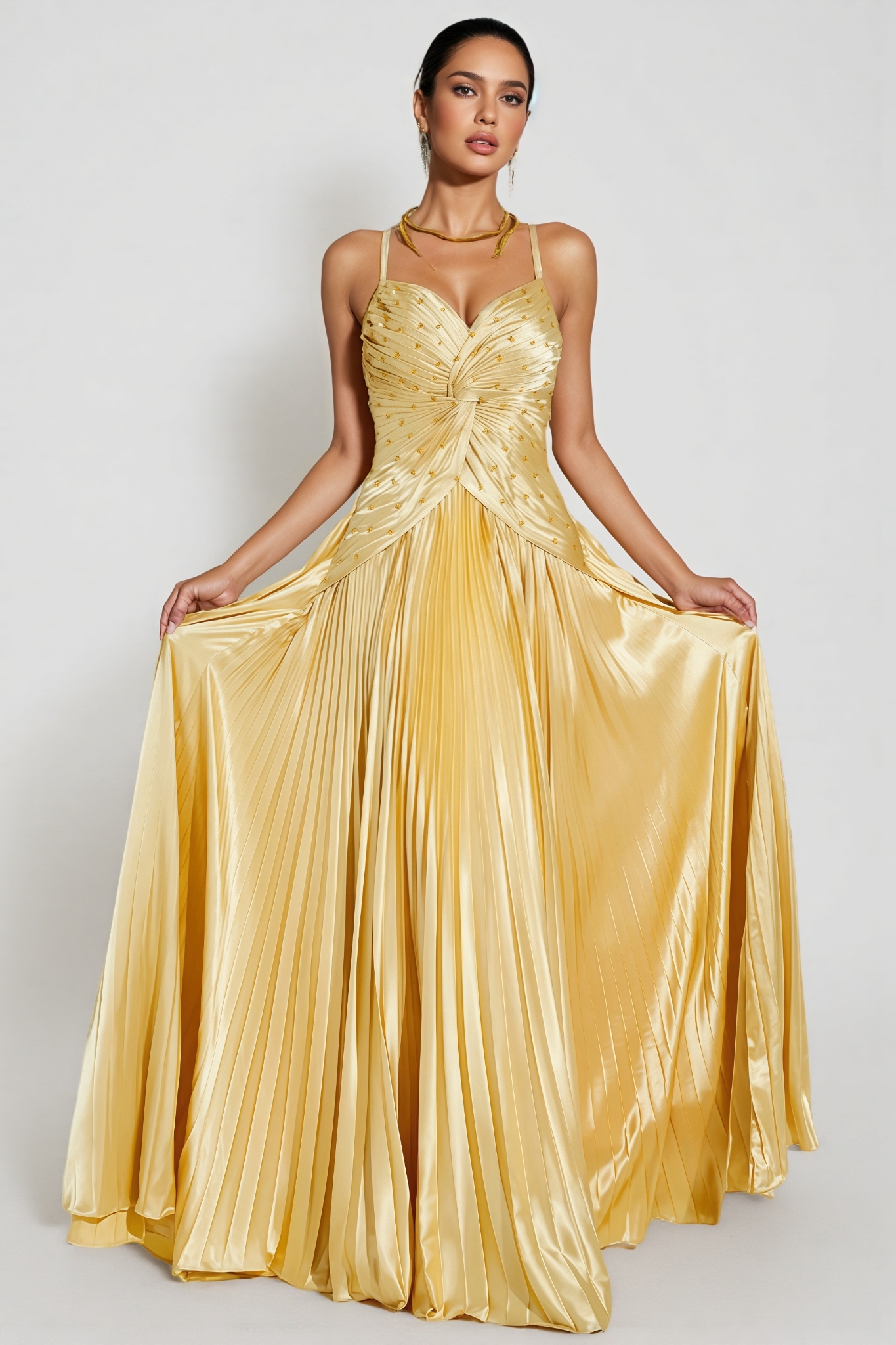 Saga Gold Beaded Maxi Slip Dress