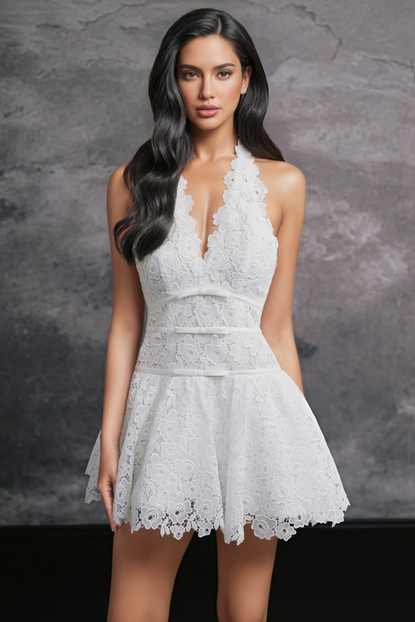 Koreny White Sleeveless Floral Mini Dress