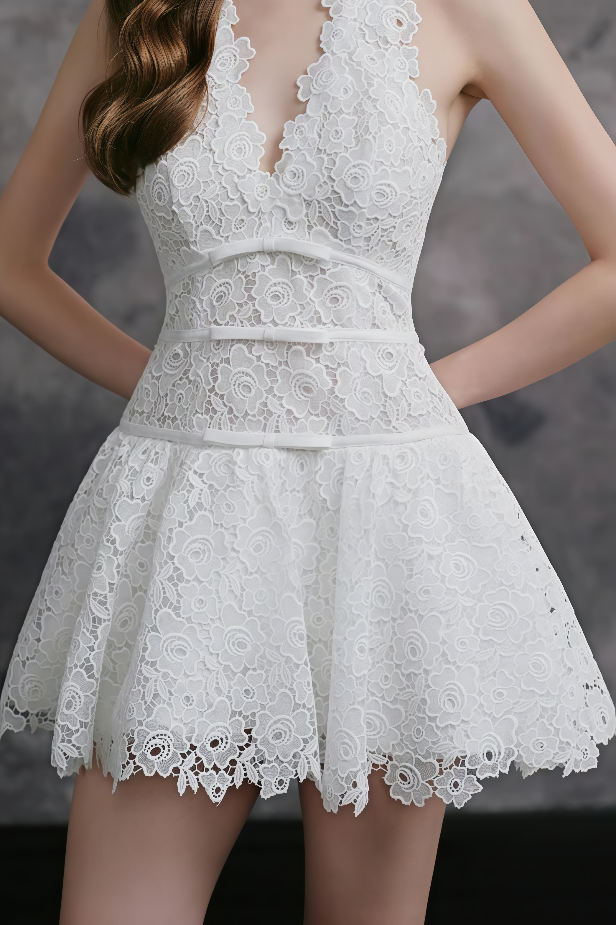 Koreny White Sleeveless Floral Mini Dress
