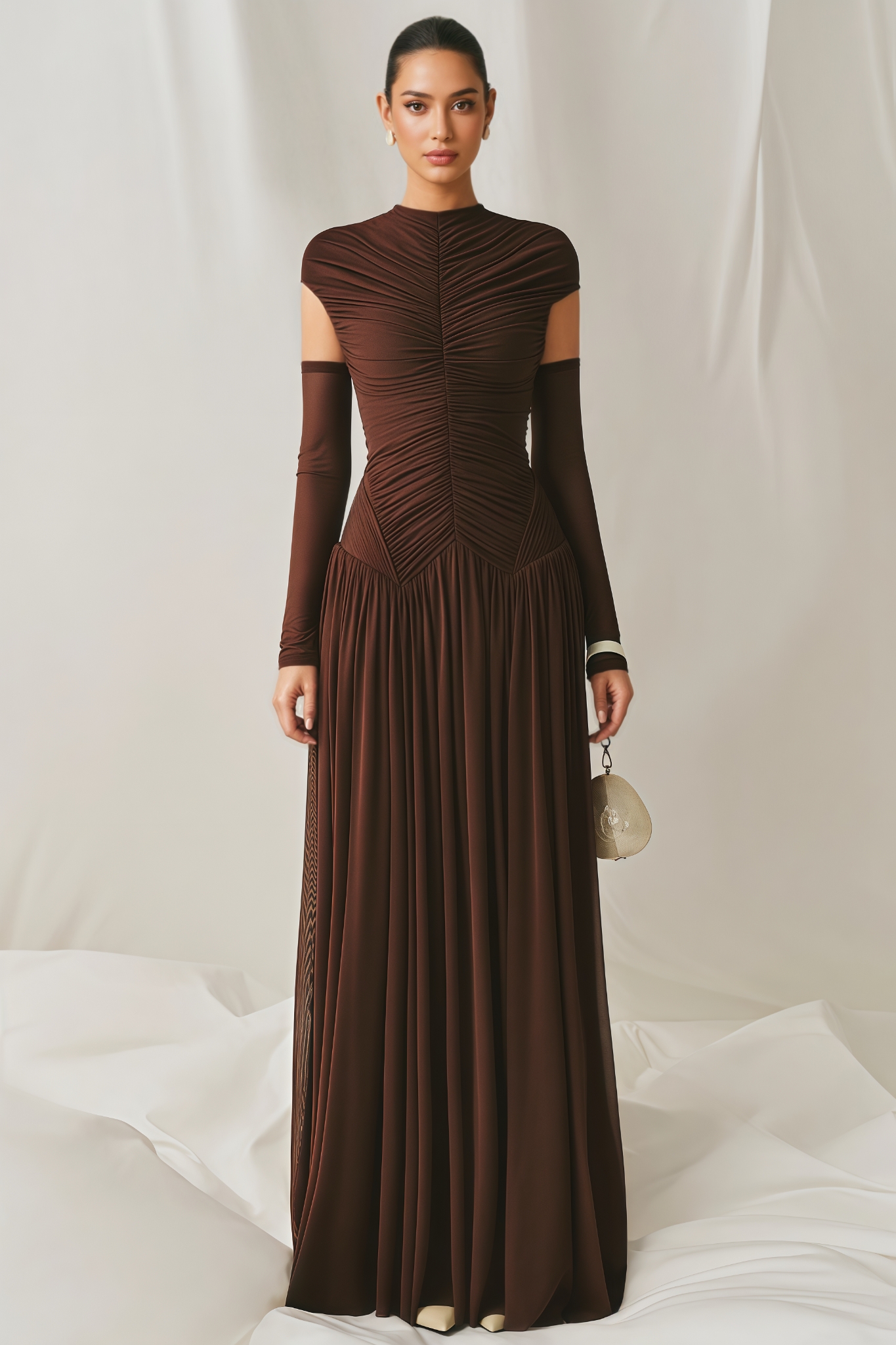 Sephio Brown Ruched Maxi Dress