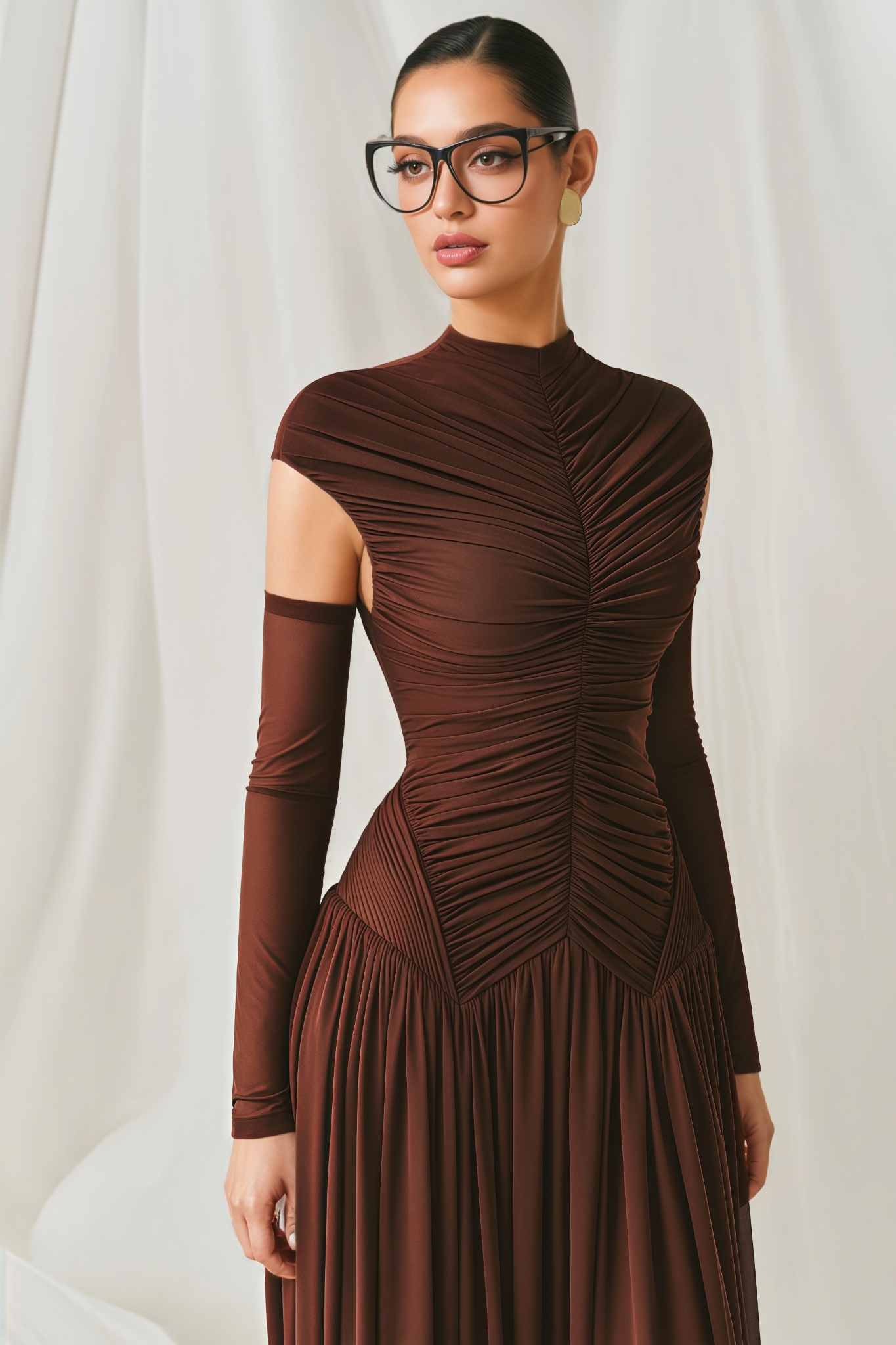 Sephio Brown Ruched Maxi Dress