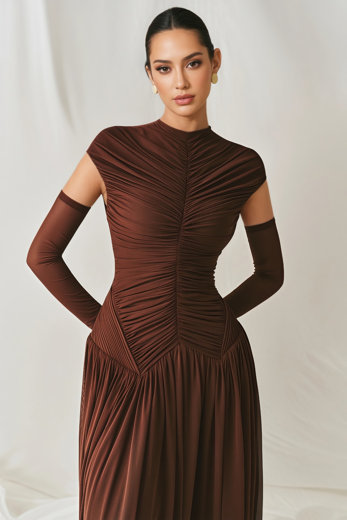 Sephio Brown Ruched Maxi Dress