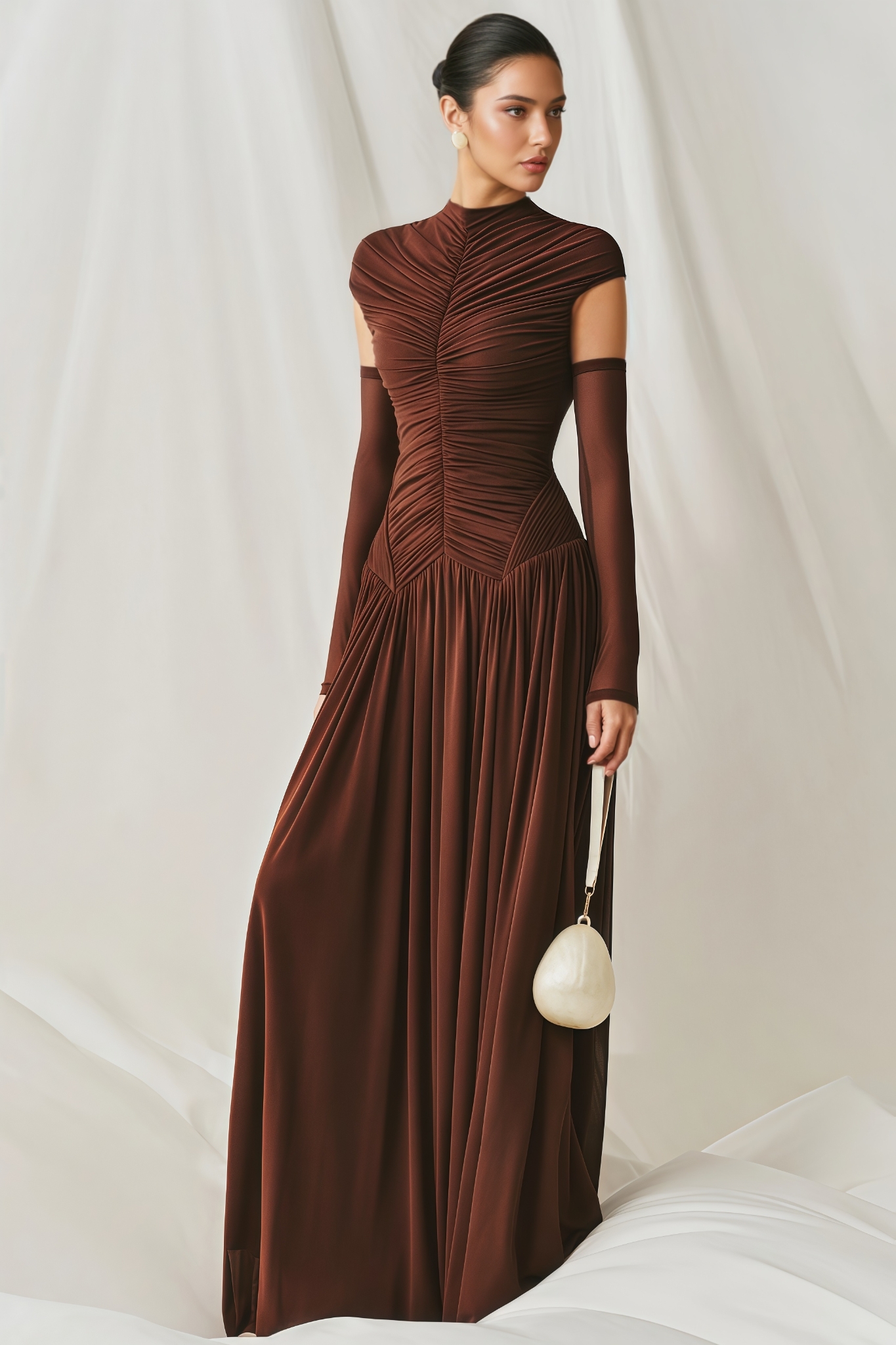 Sephio Brown Ruched Maxi Dress