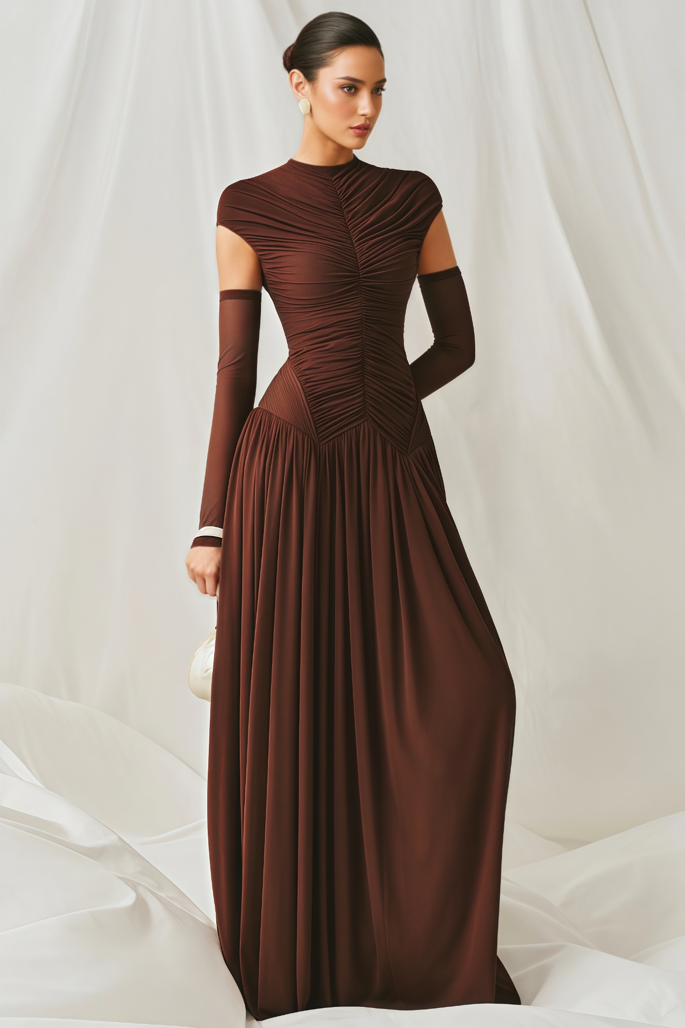Sephio Brown Ruched Maxi Dress