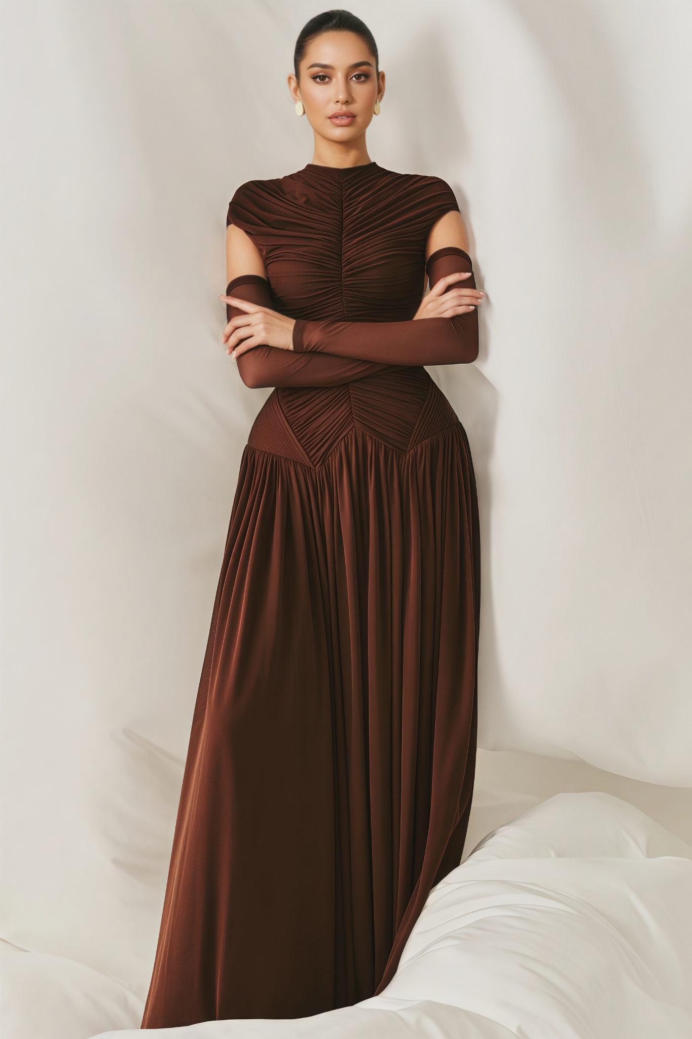 Sephio Brown Ruched Maxi Dress