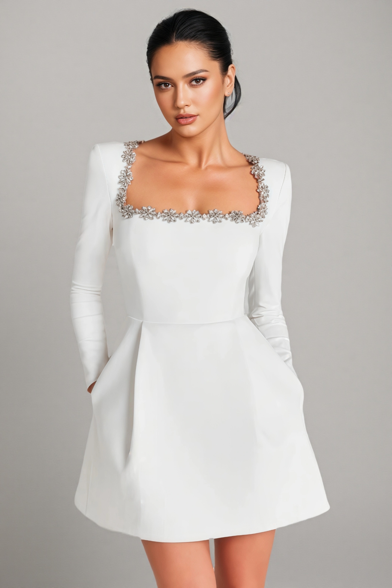 Helene Square Neck Long Sleeve Mini Dress