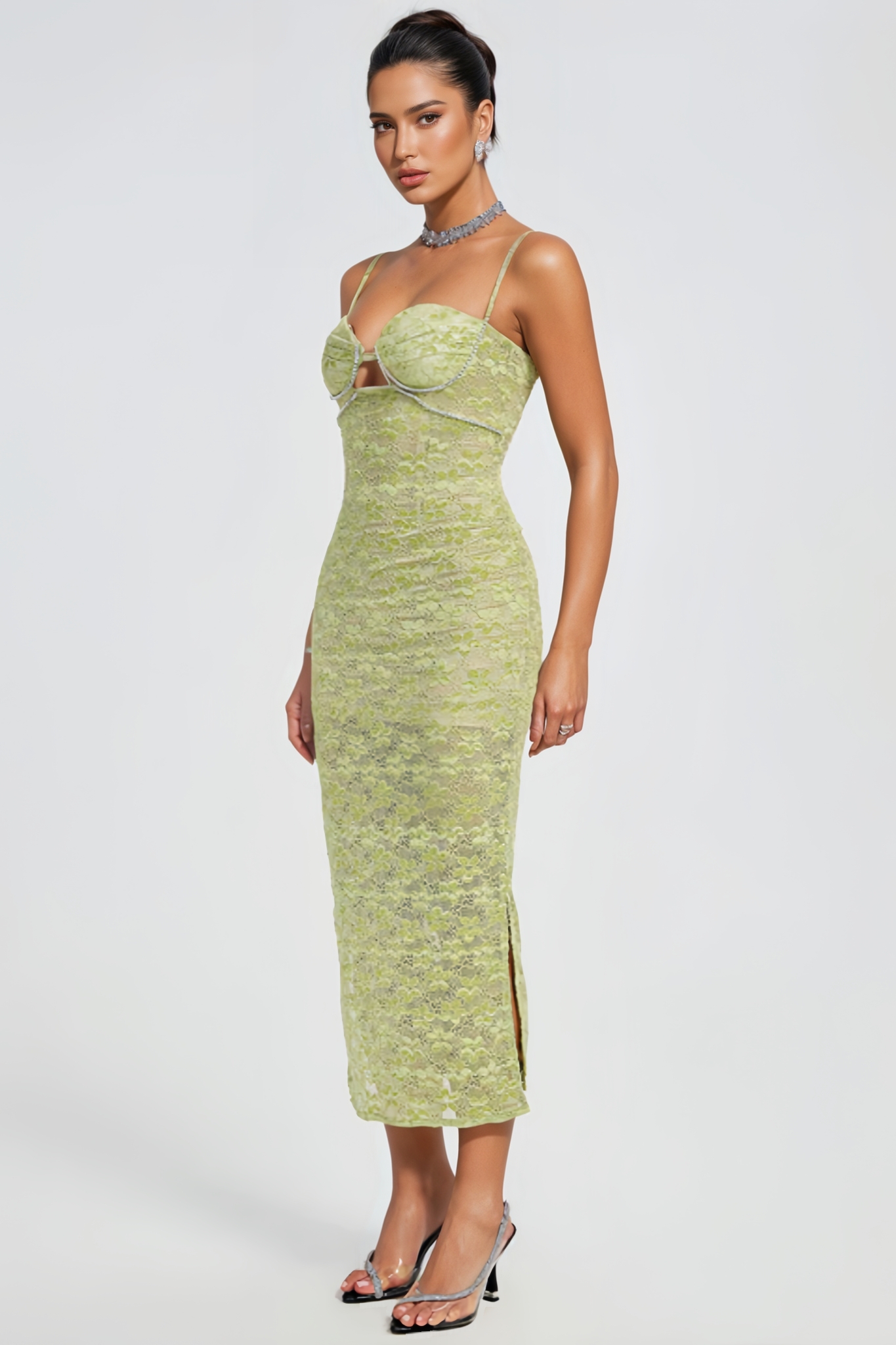 Ethan Lace Floral Crystal Chain Maxi Dress