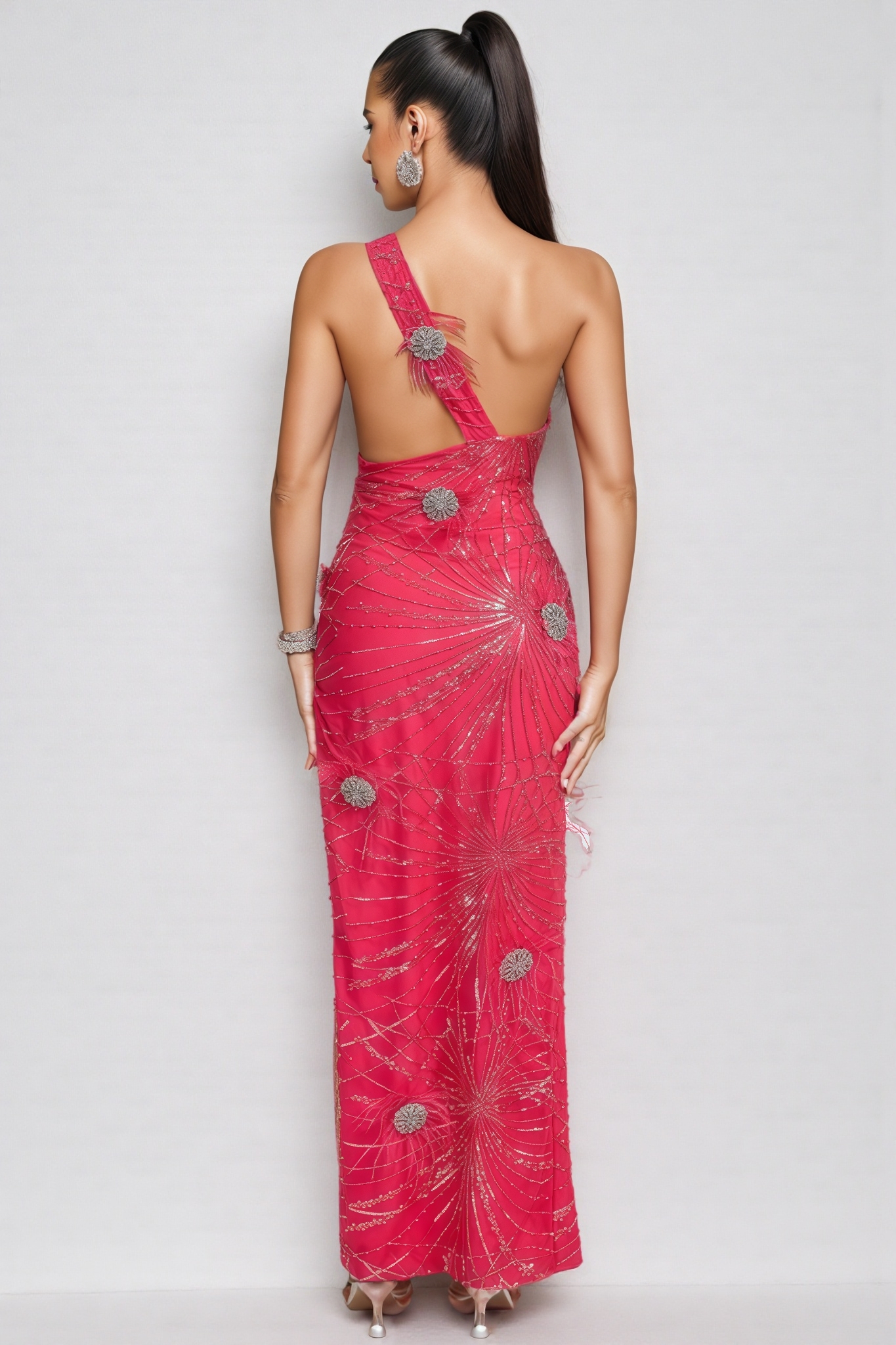 Simeon Pink Sequin High Split Maxi Dress