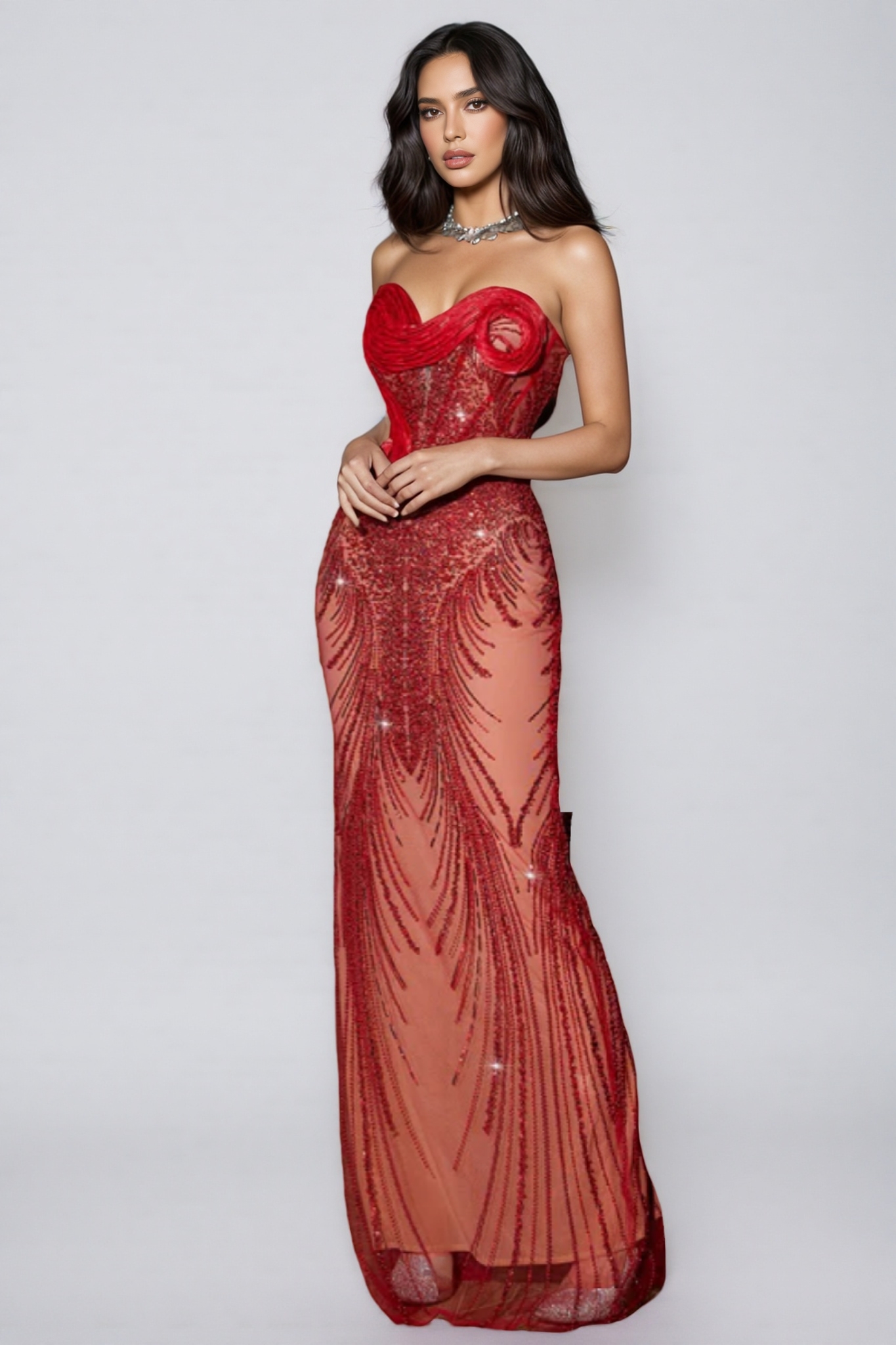 Donoma Strapless Sequin Mesh Maxi Dress