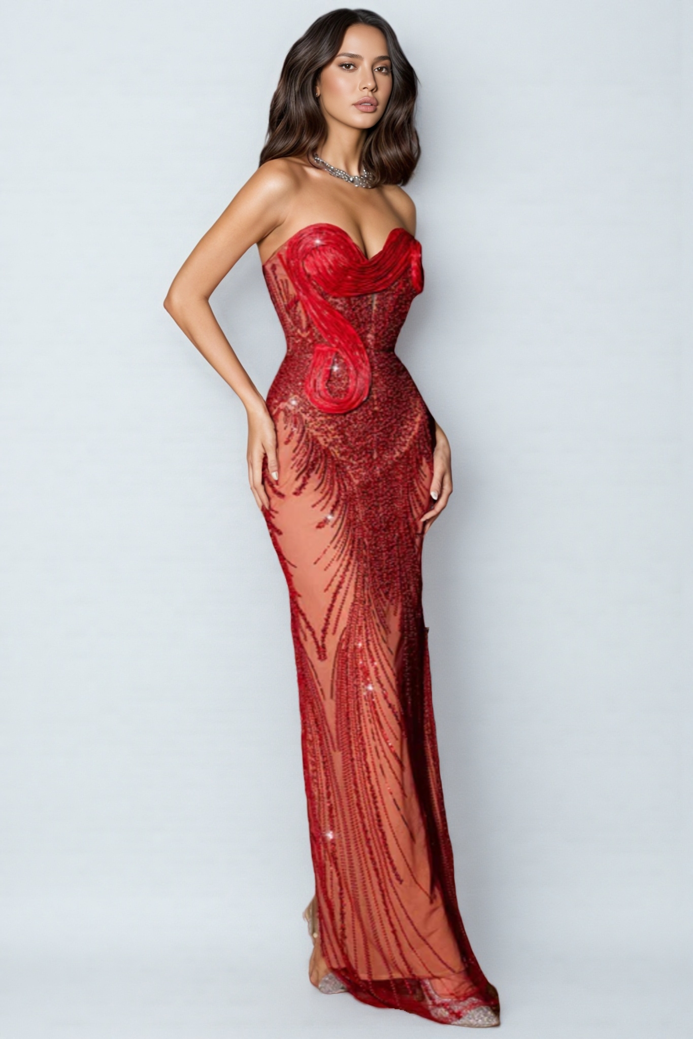 Donoma Strapless Sequin Mesh Maxi Dress
