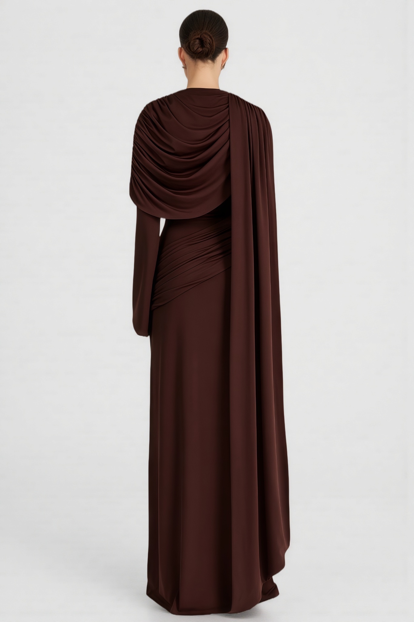 Isebalva Brown Long Sleeve Shawl Collar Maxi Dress