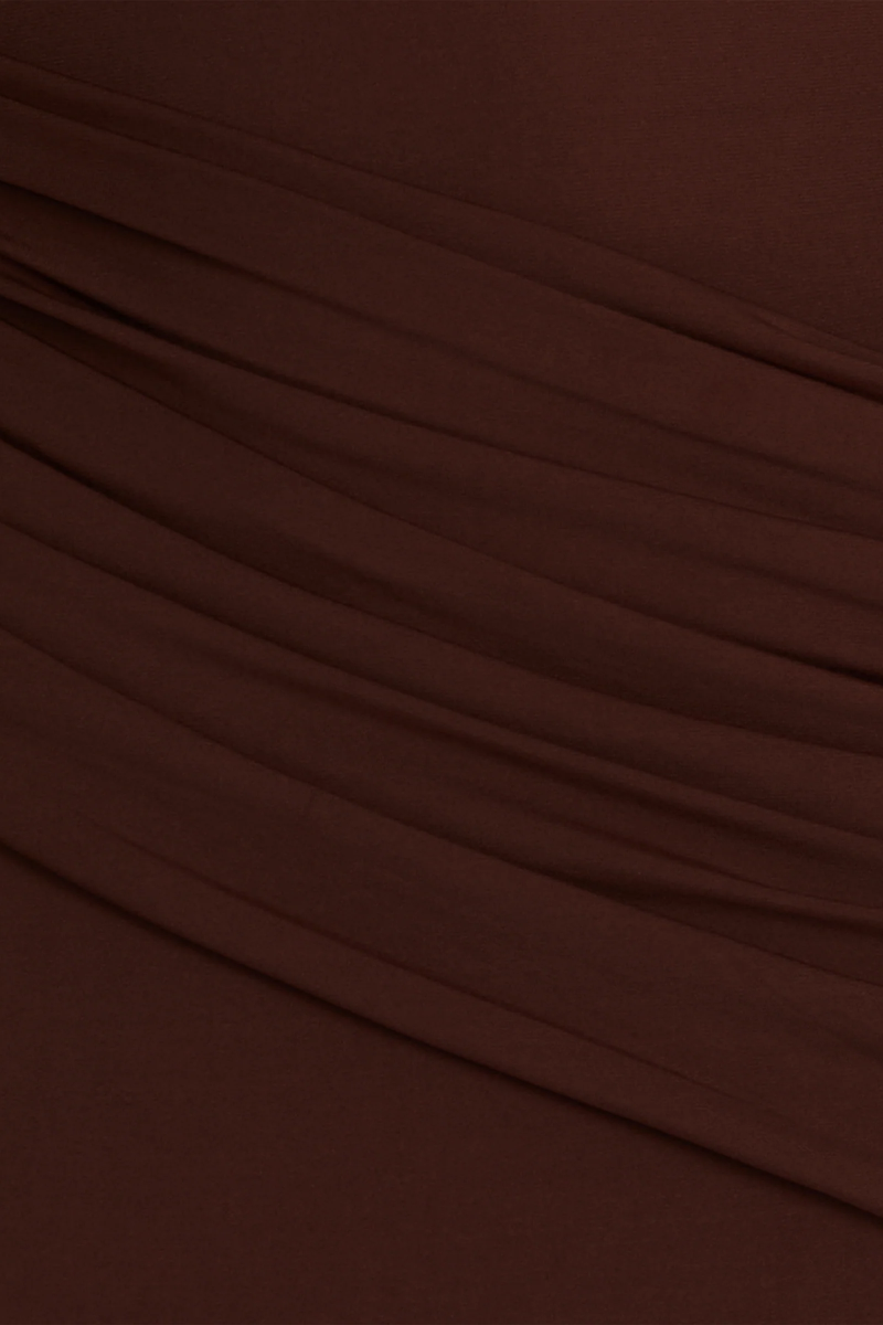 Isebalva Brown Long Sleeve Shawl Collar Maxi Dress