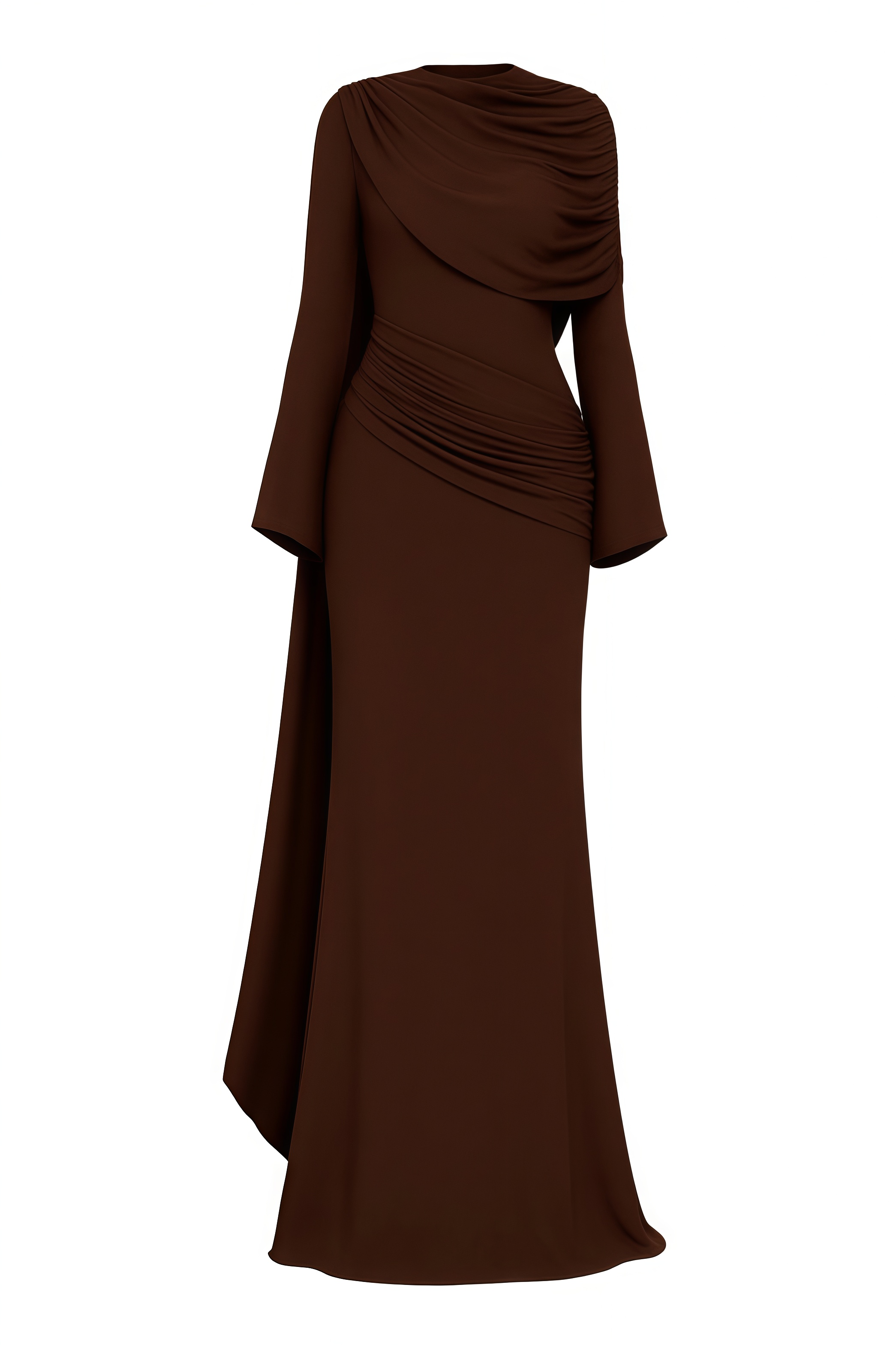 Isebalva Brown Long Sleeve Shawl Collar Maxi Dress