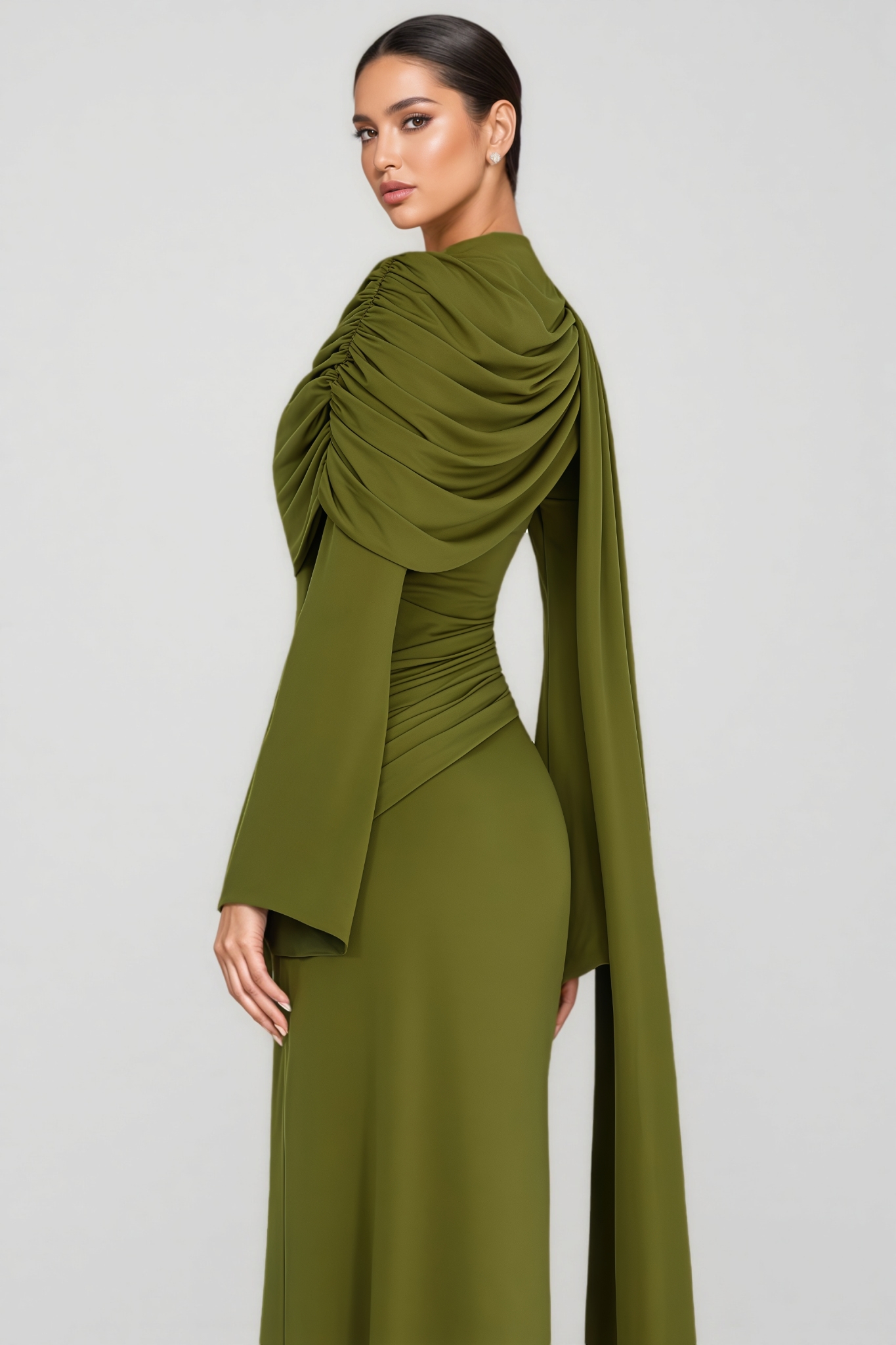 Jarmets Green Long Sleeve Shawl Collar Maxi Dress
