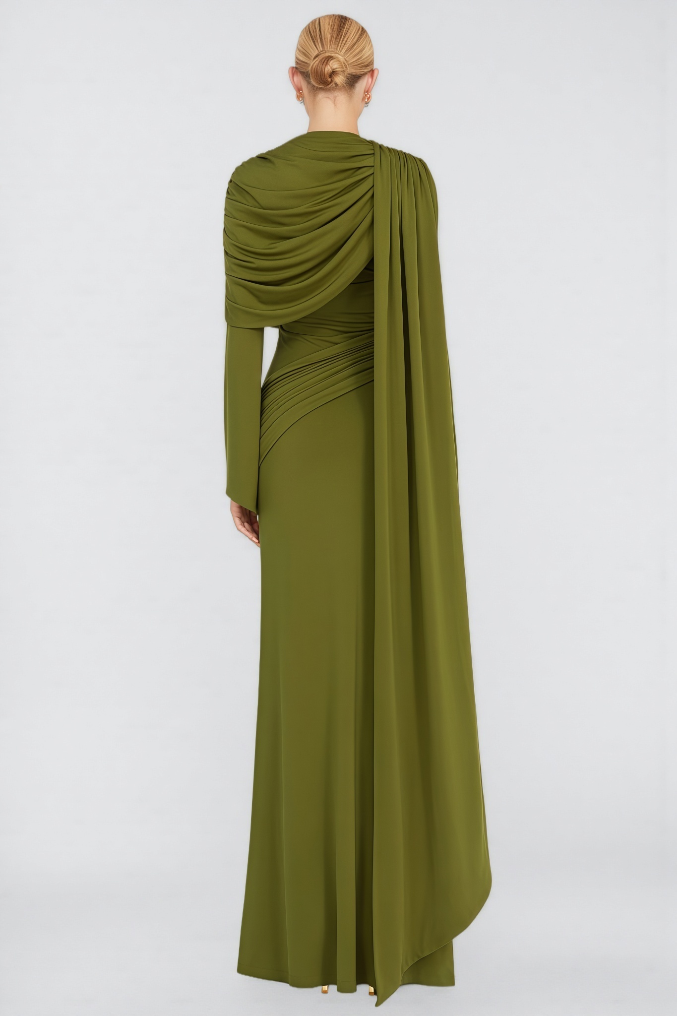 Jarmets Green Long Sleeve Shawl Collar Maxi Dress