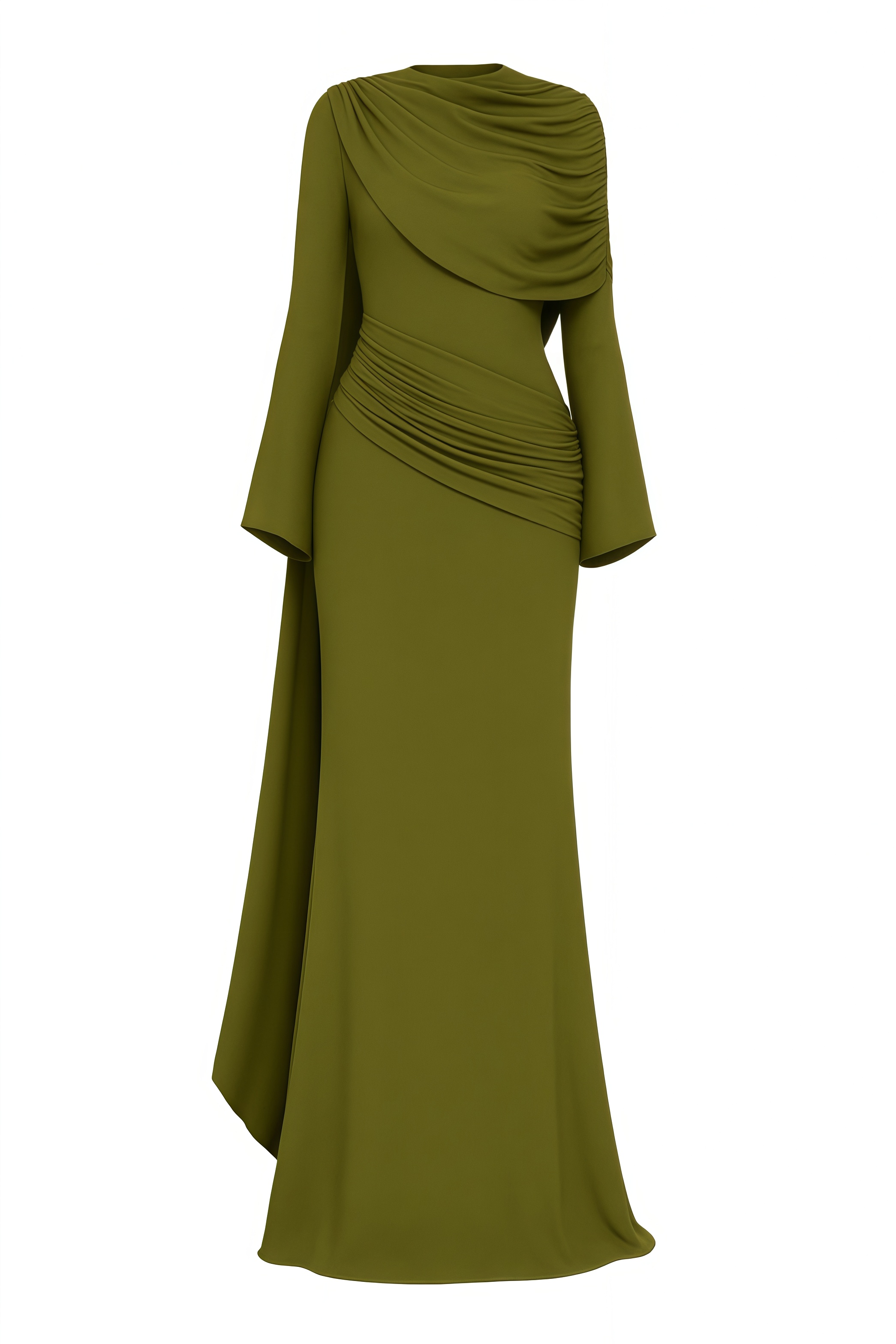 Jarmets Green Long Sleeve Shawl Collar Maxi Dress
