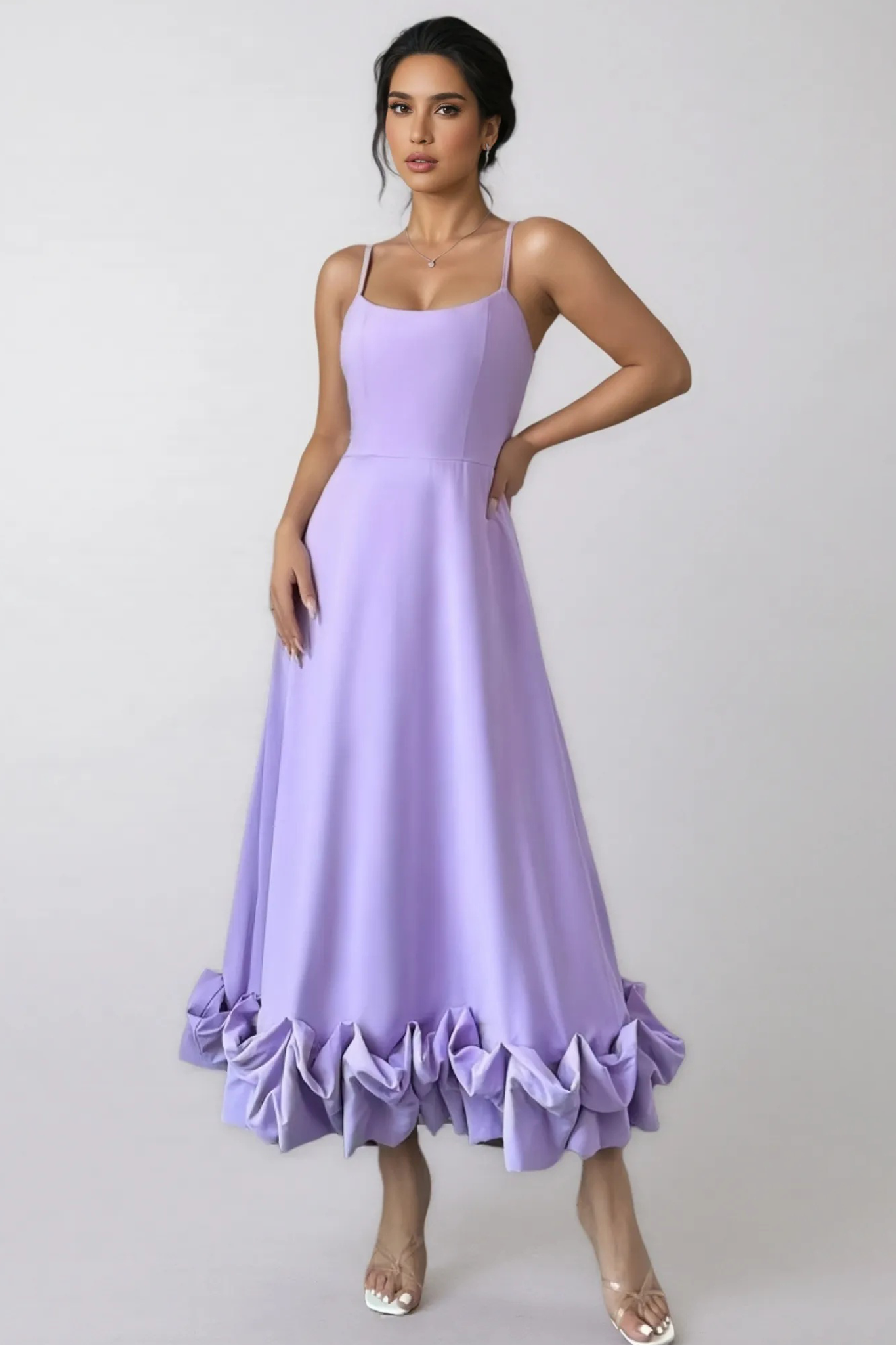 Karia U-Neck Large Hemline Maxi Dress-Purple