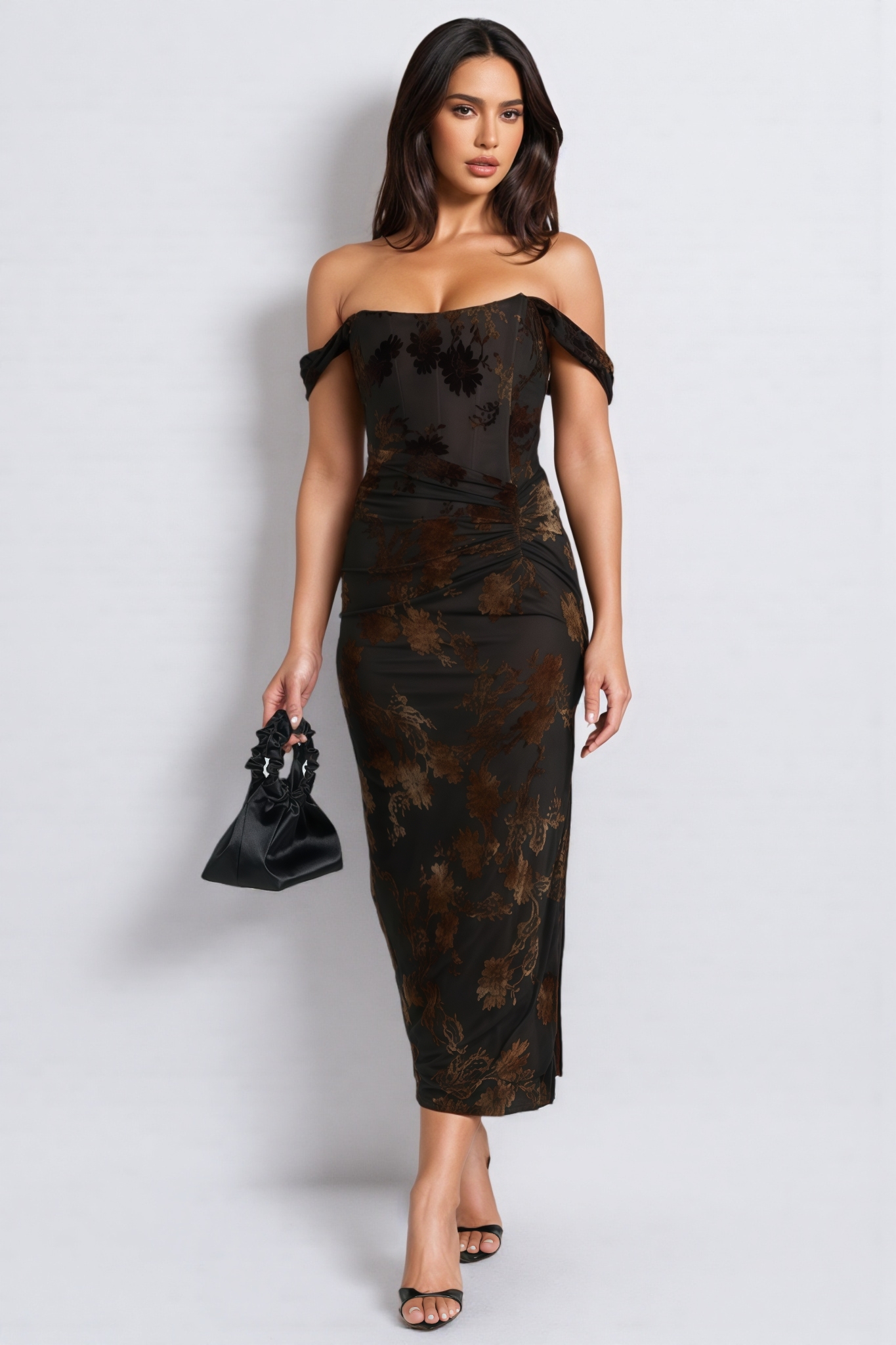 Pamela Ruched Corset Burnout Midi Dress