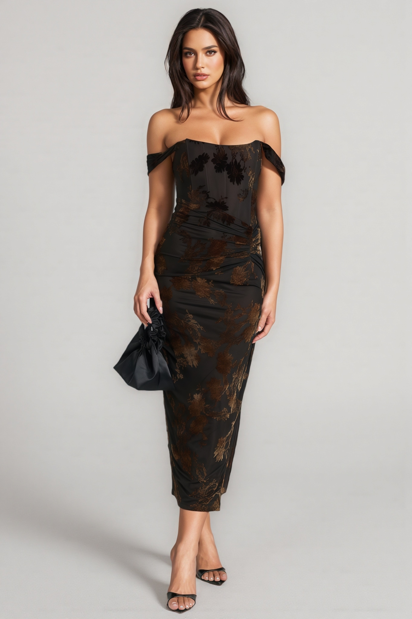 Pamela Ruched Corset Burnout Midi Dress