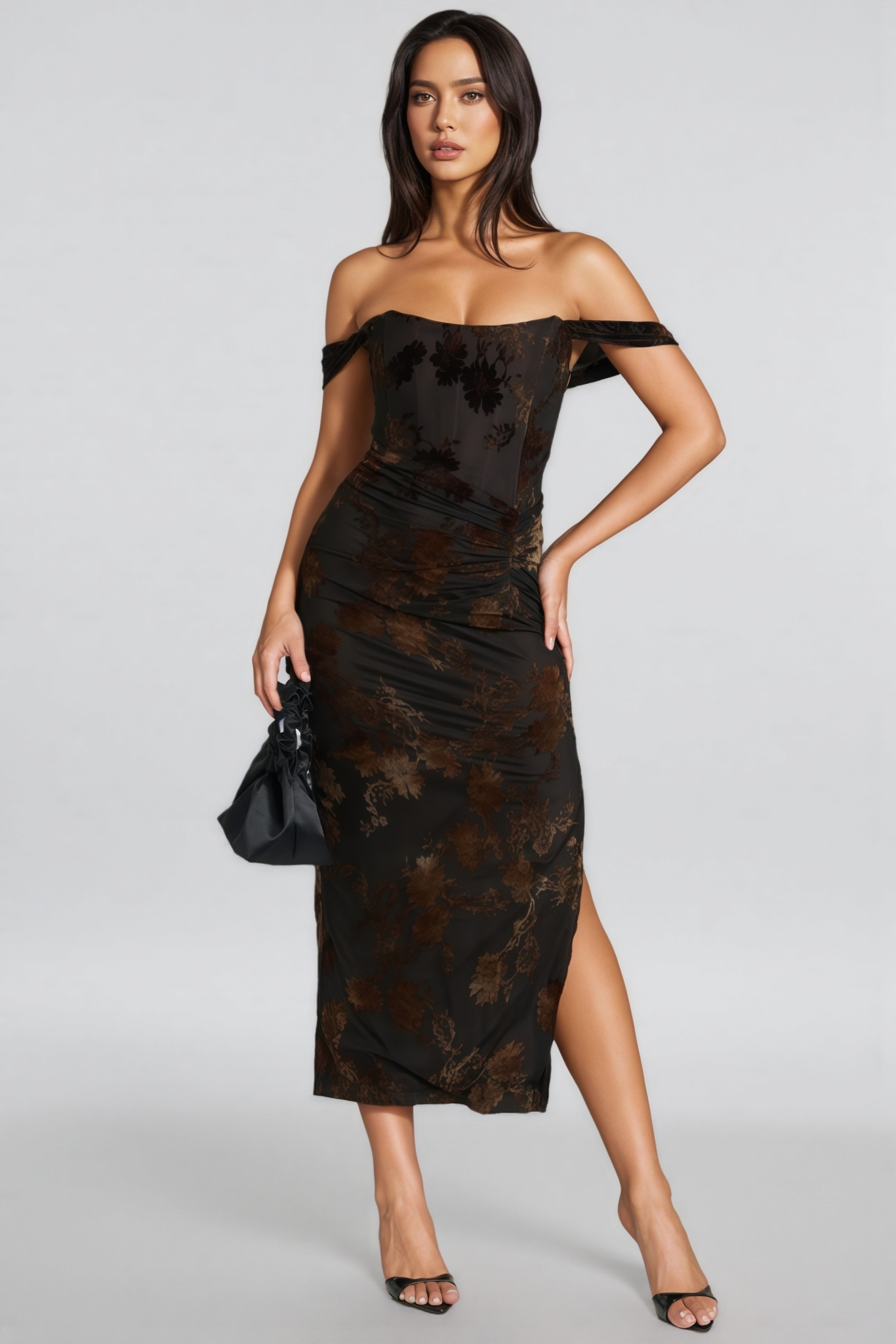 Pamela Ruched Corset Burnout Midi Dress