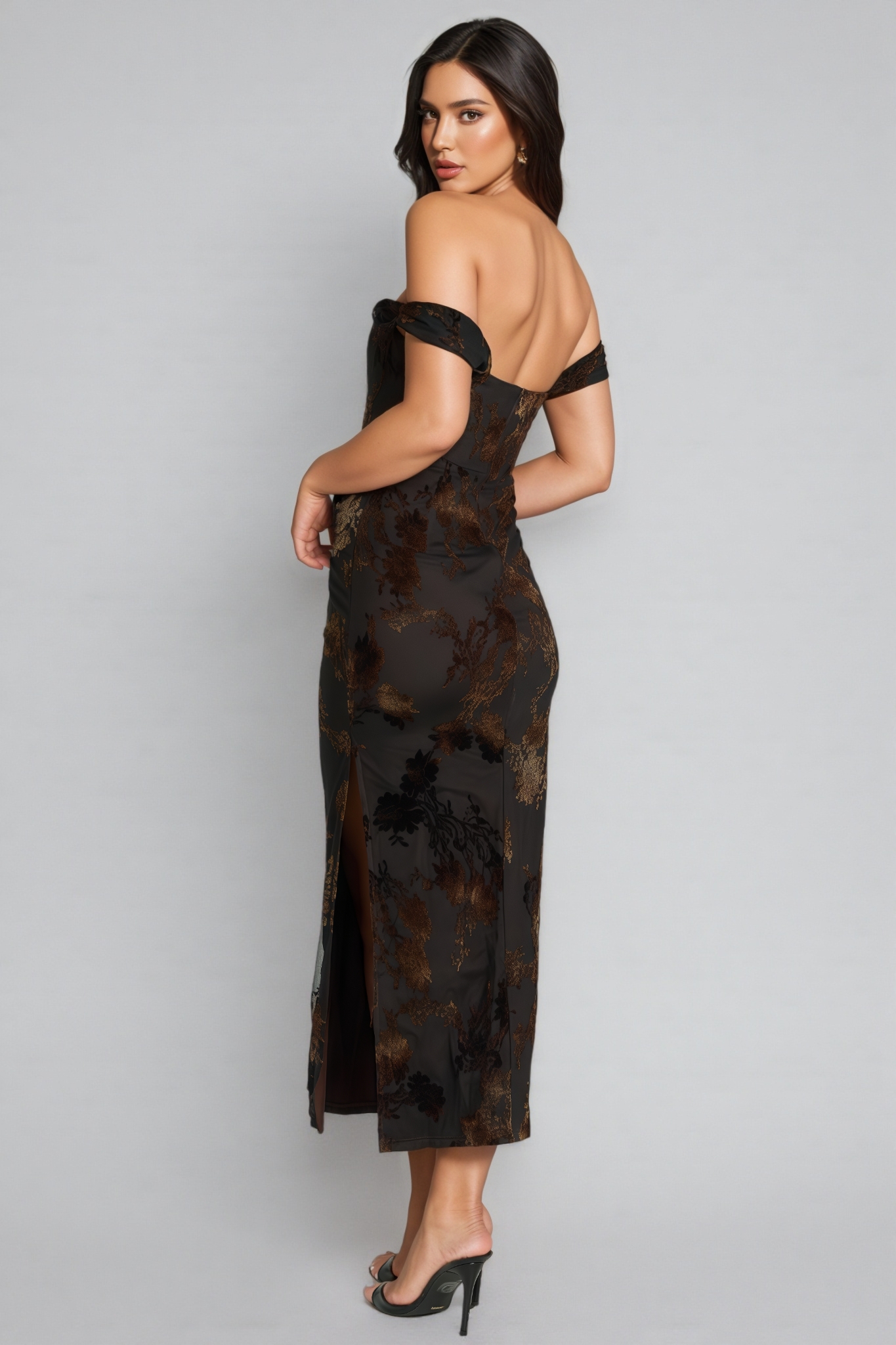 Pamela Ruched Corset Burnout Midi Dress