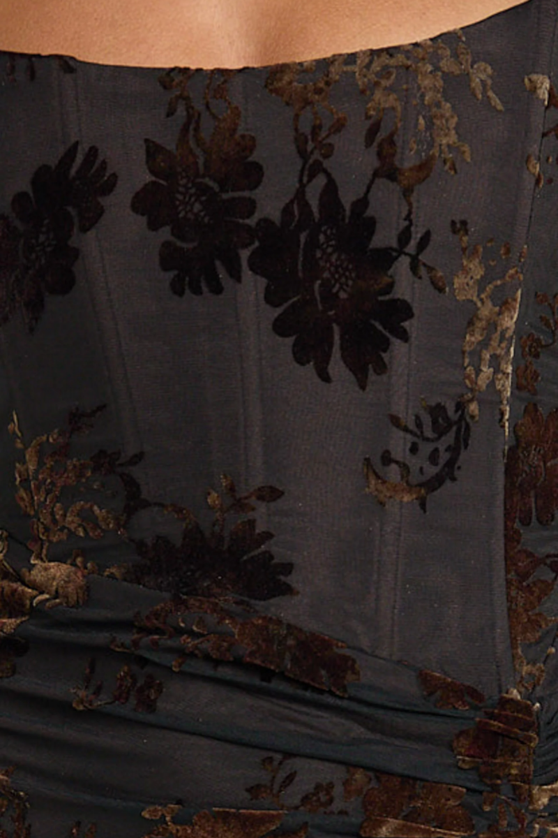 Pamela Ruched Corset Burnout Midi Dress