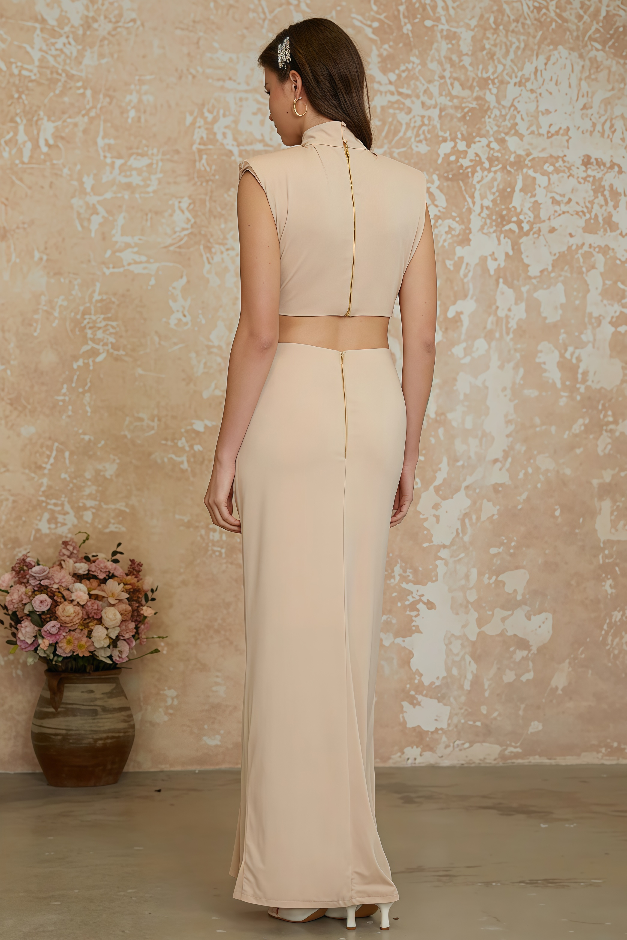 Hirent High Neck Twist Front Maxi Dress