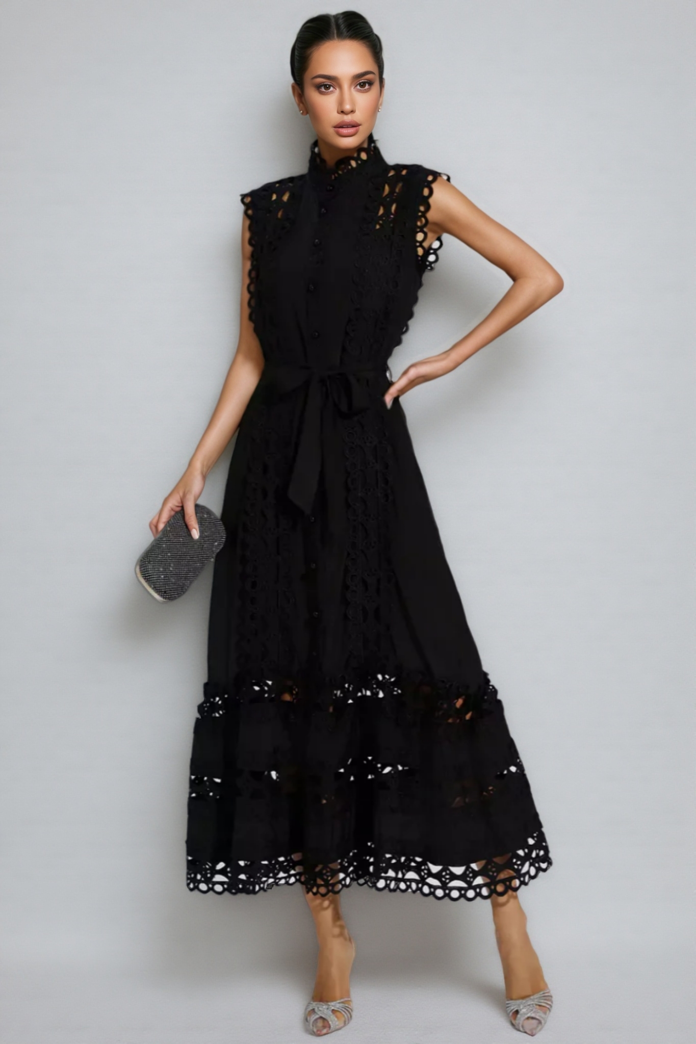 Kamo Black Sleeveless Hollow Maxi Dress