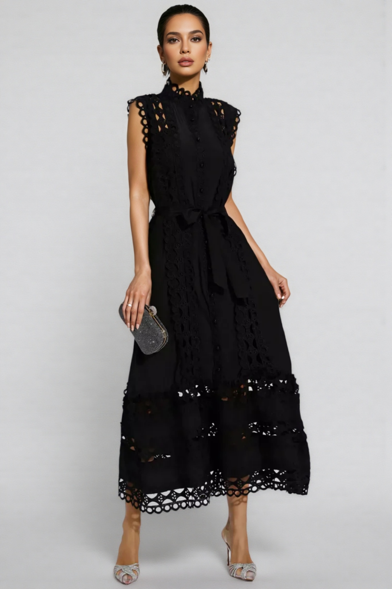 Kamo Black Sleeveless Hollow Maxi Dress