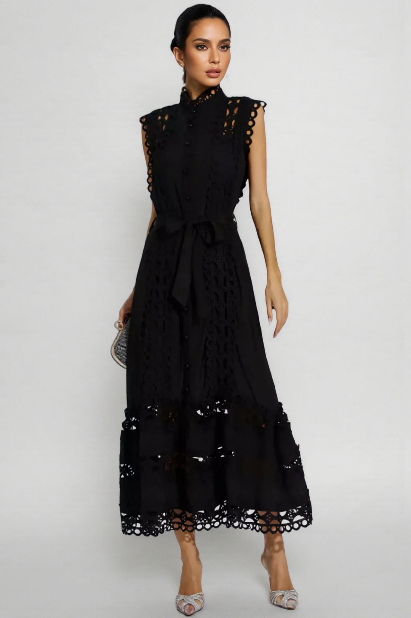 Kamo Black Sleeveless Hollow Maxi Dress