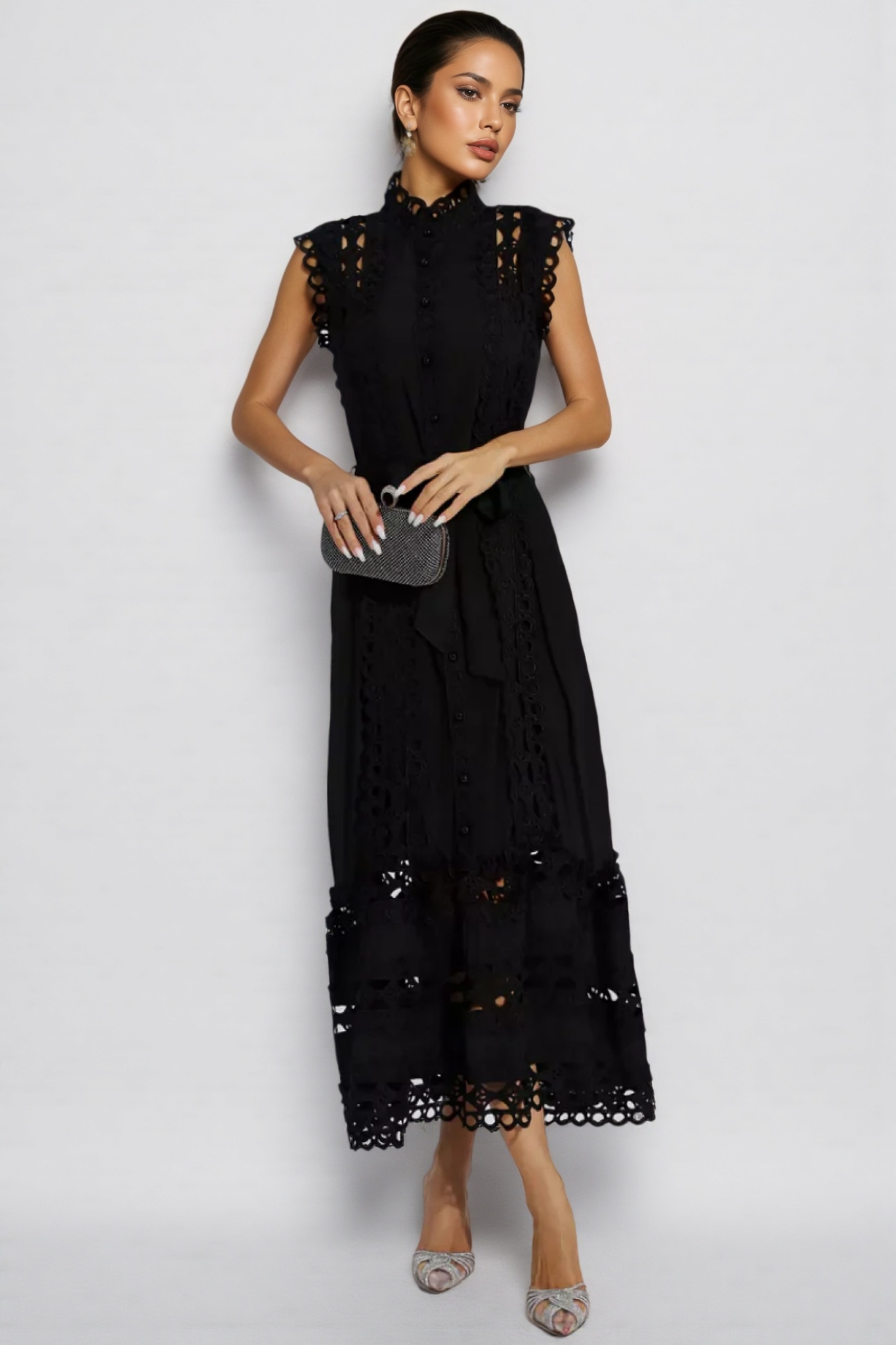 Kamo Black Sleeveless Hollow Maxi Dress
