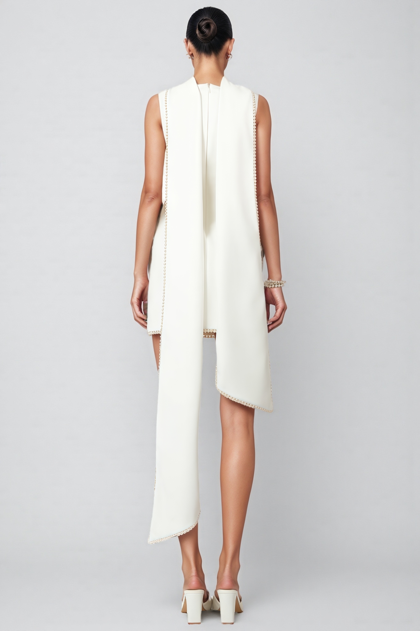 Eliop White Sleeveless Beaded Mini Dress