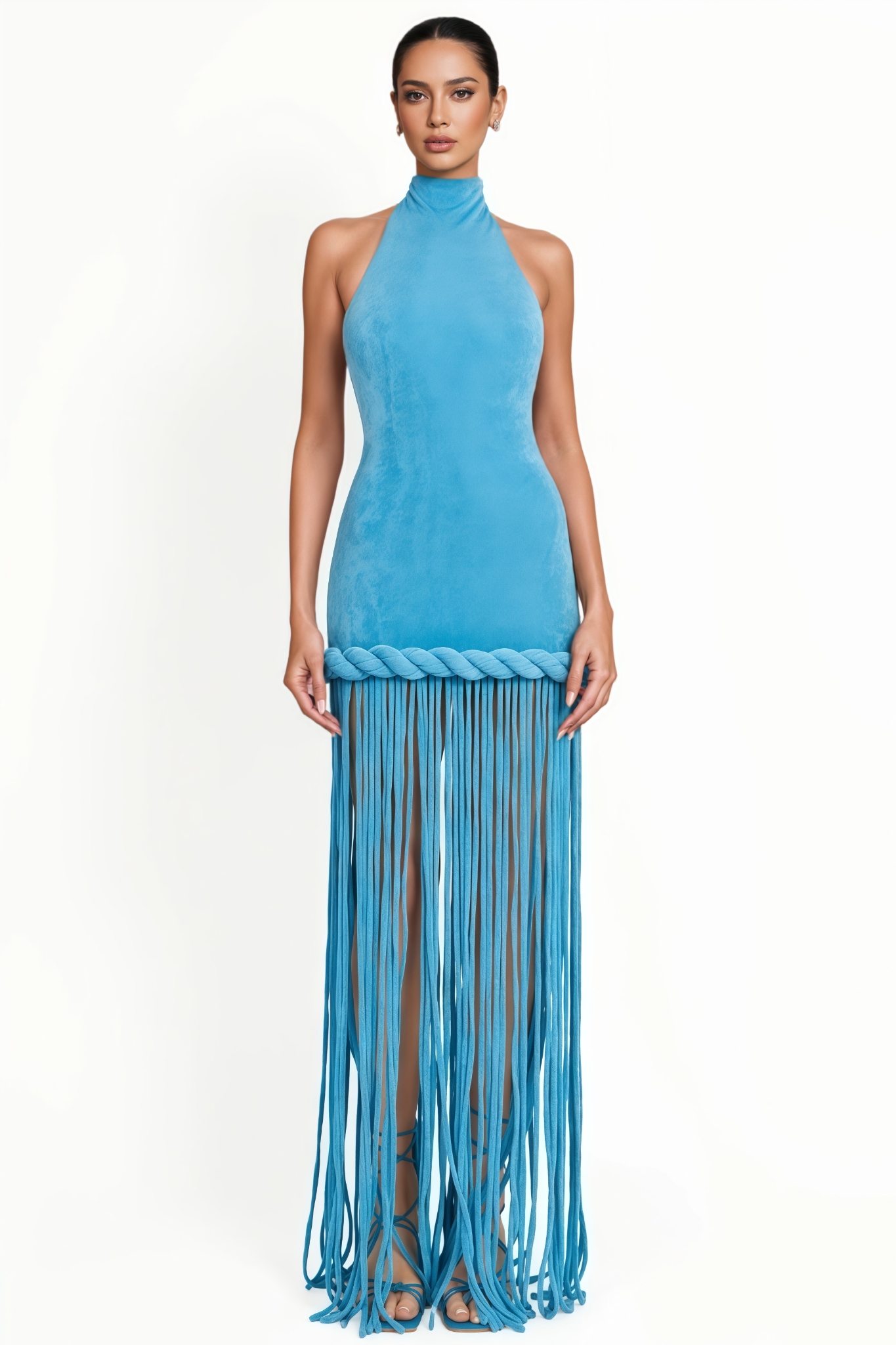 Avital Blue Fringe Maxi Dress