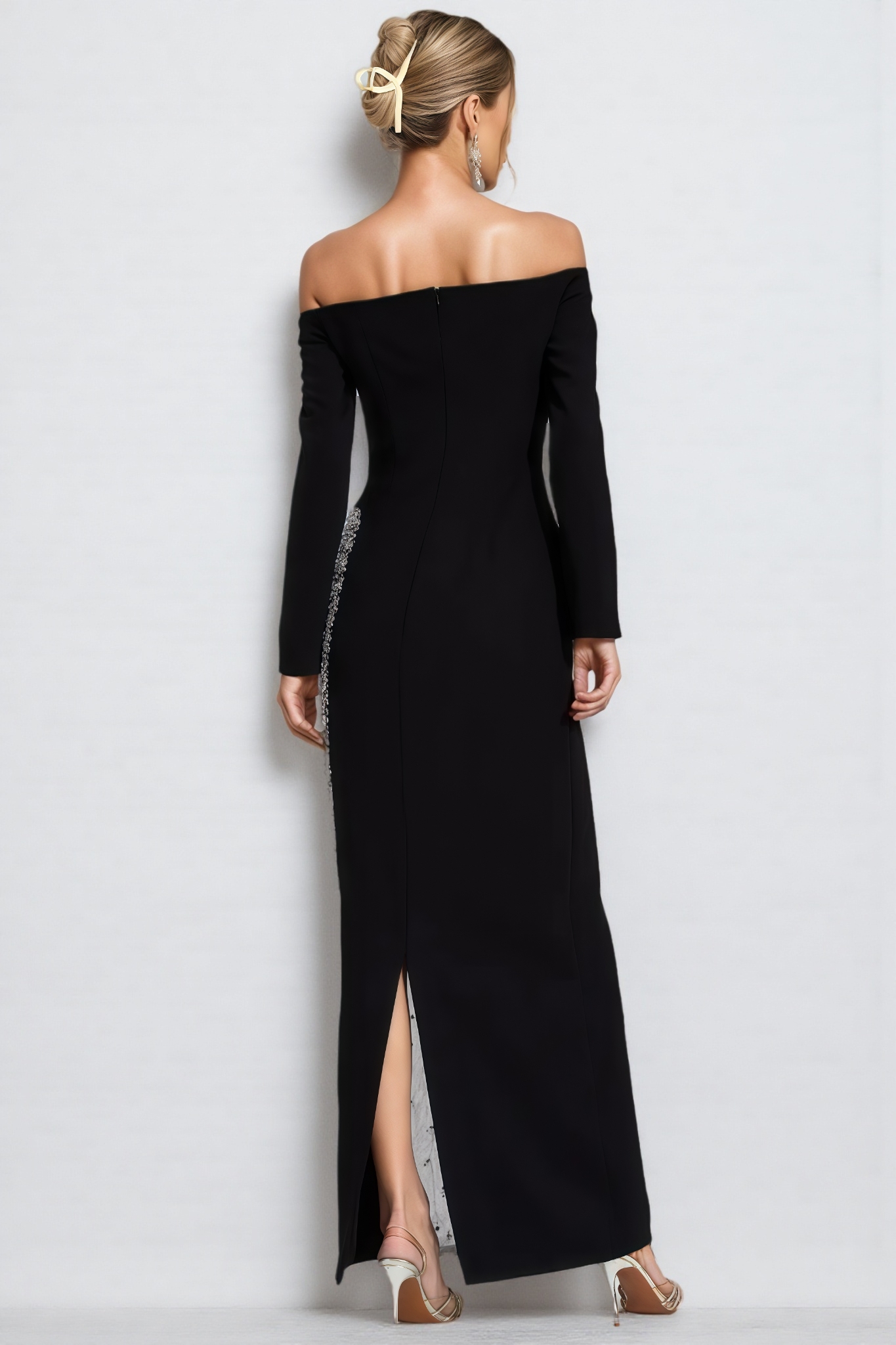 Tris Black Diamond Studded Mash Maxi Dress