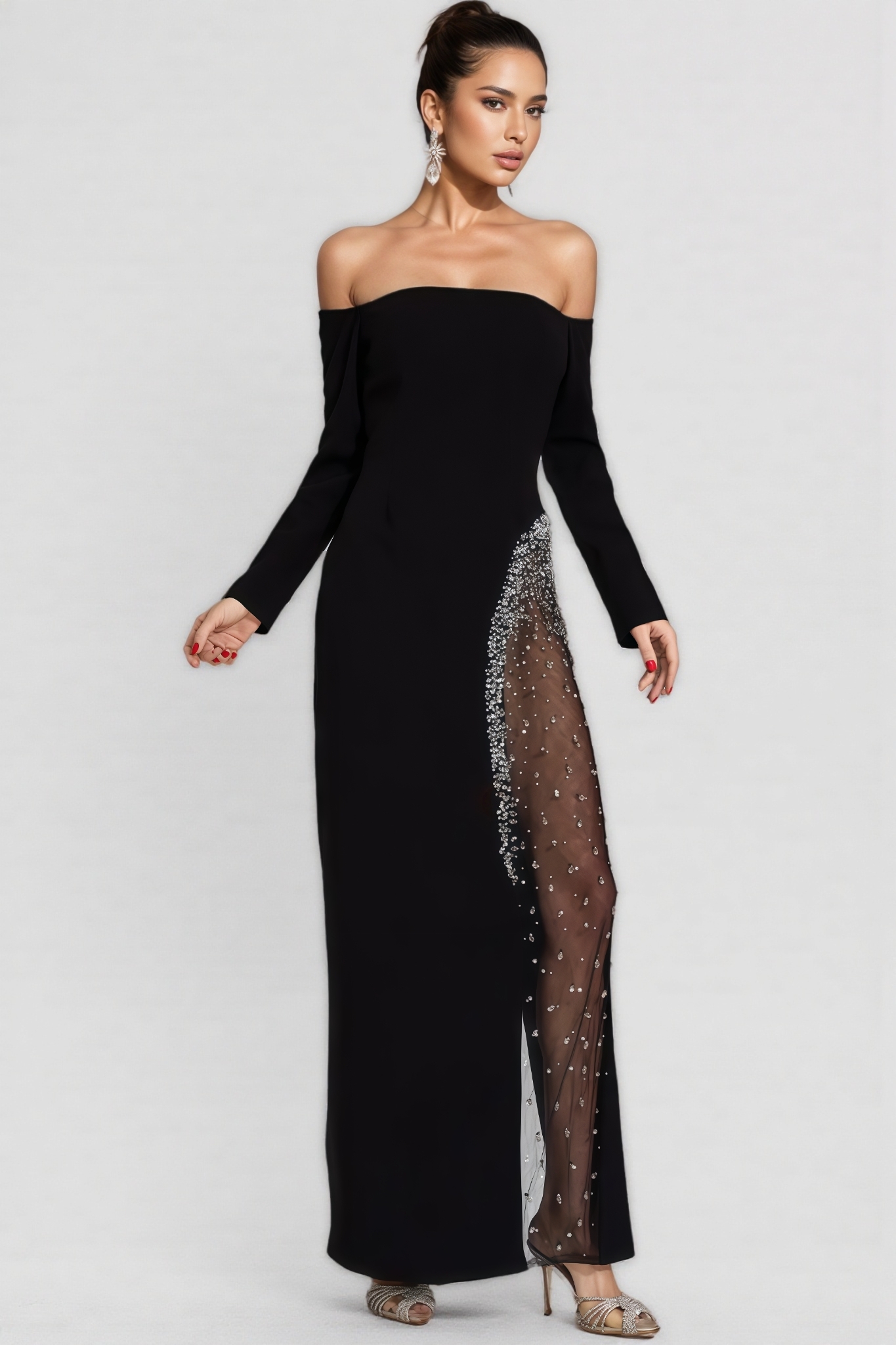 Tris Black Diamond Studded Mash Maxi Dress