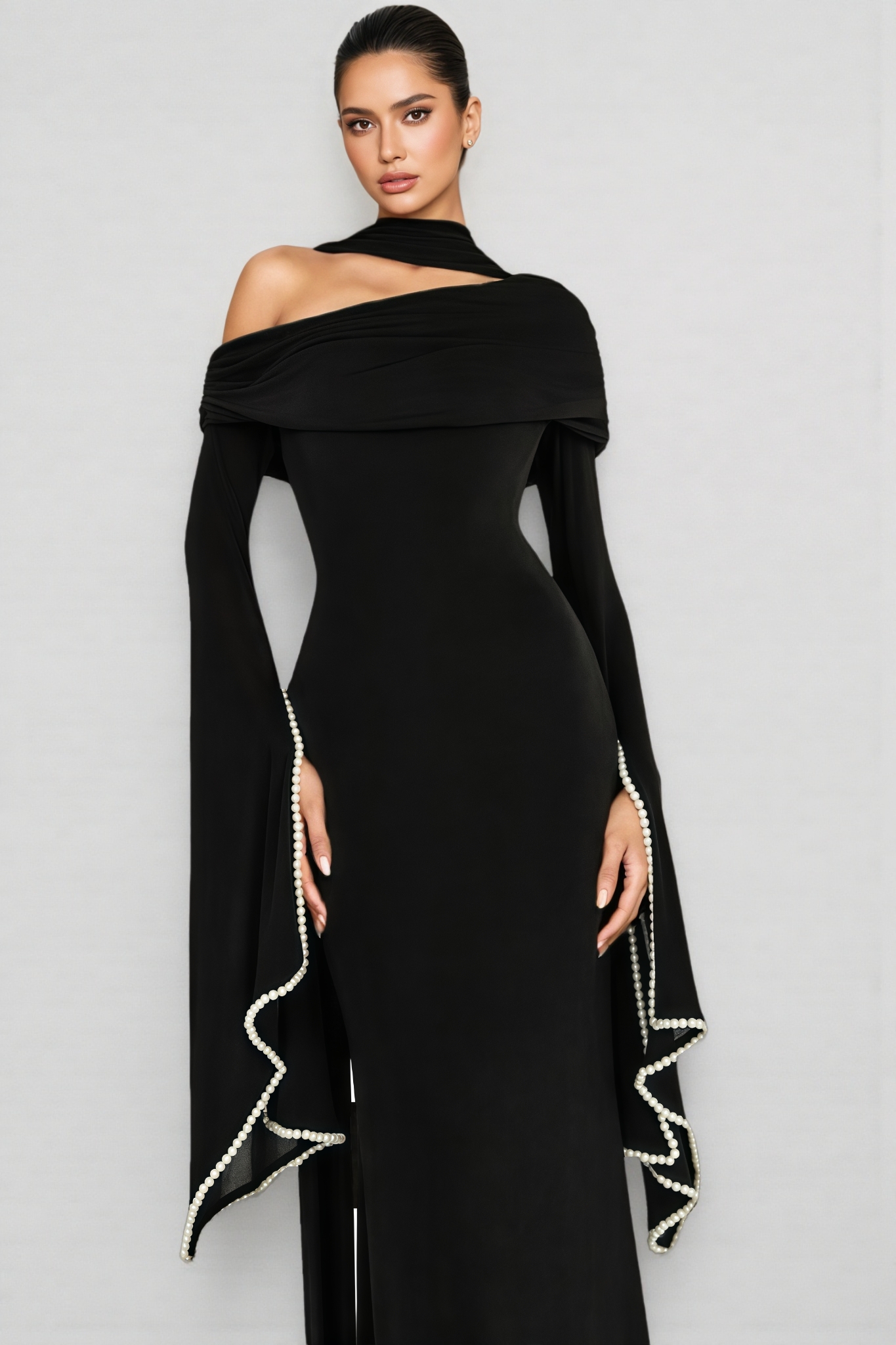 Evaopy Black Beaded Maxi Dress