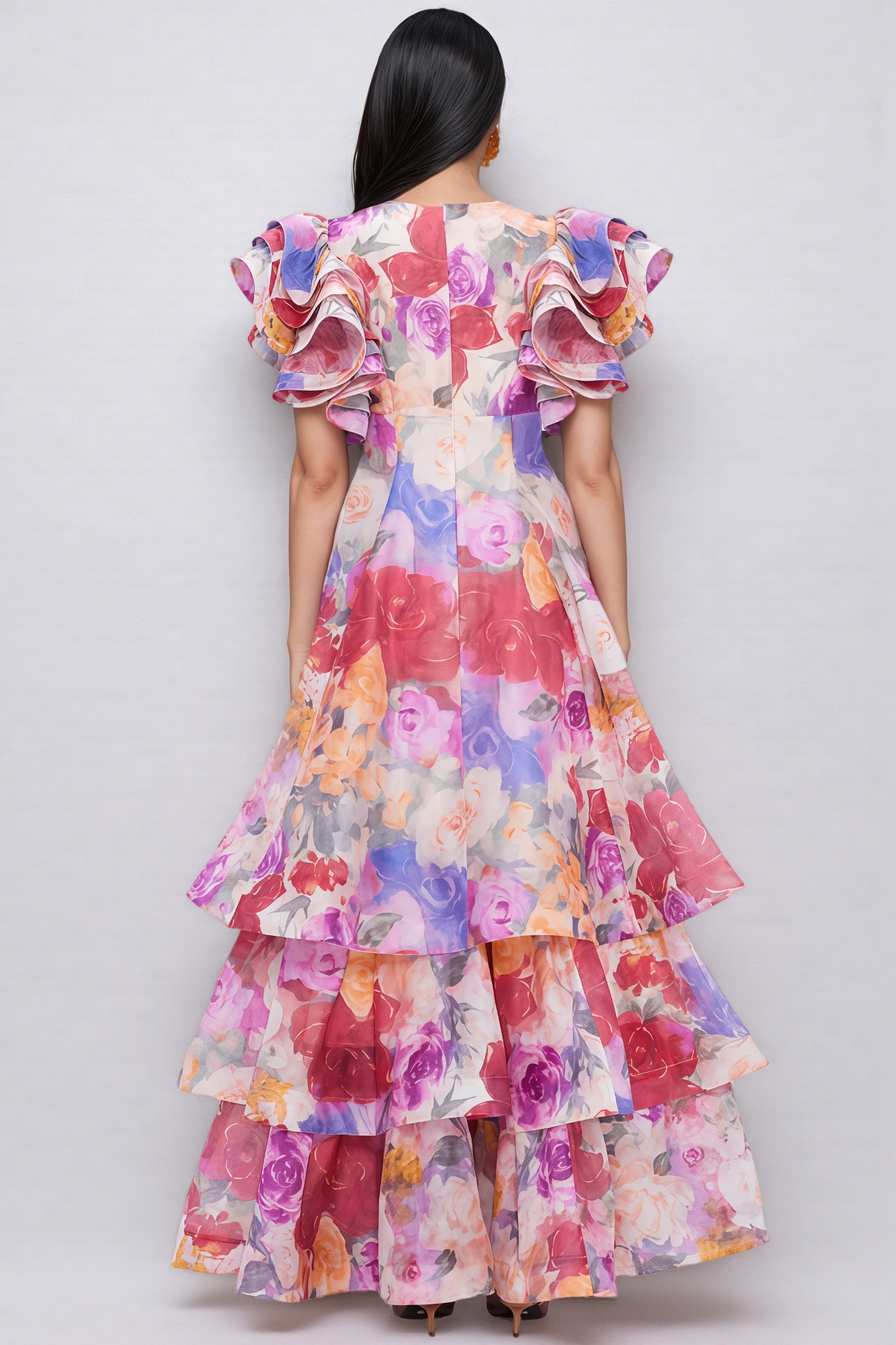 Mabel V Neck Floral Ruffle Maxi Dress