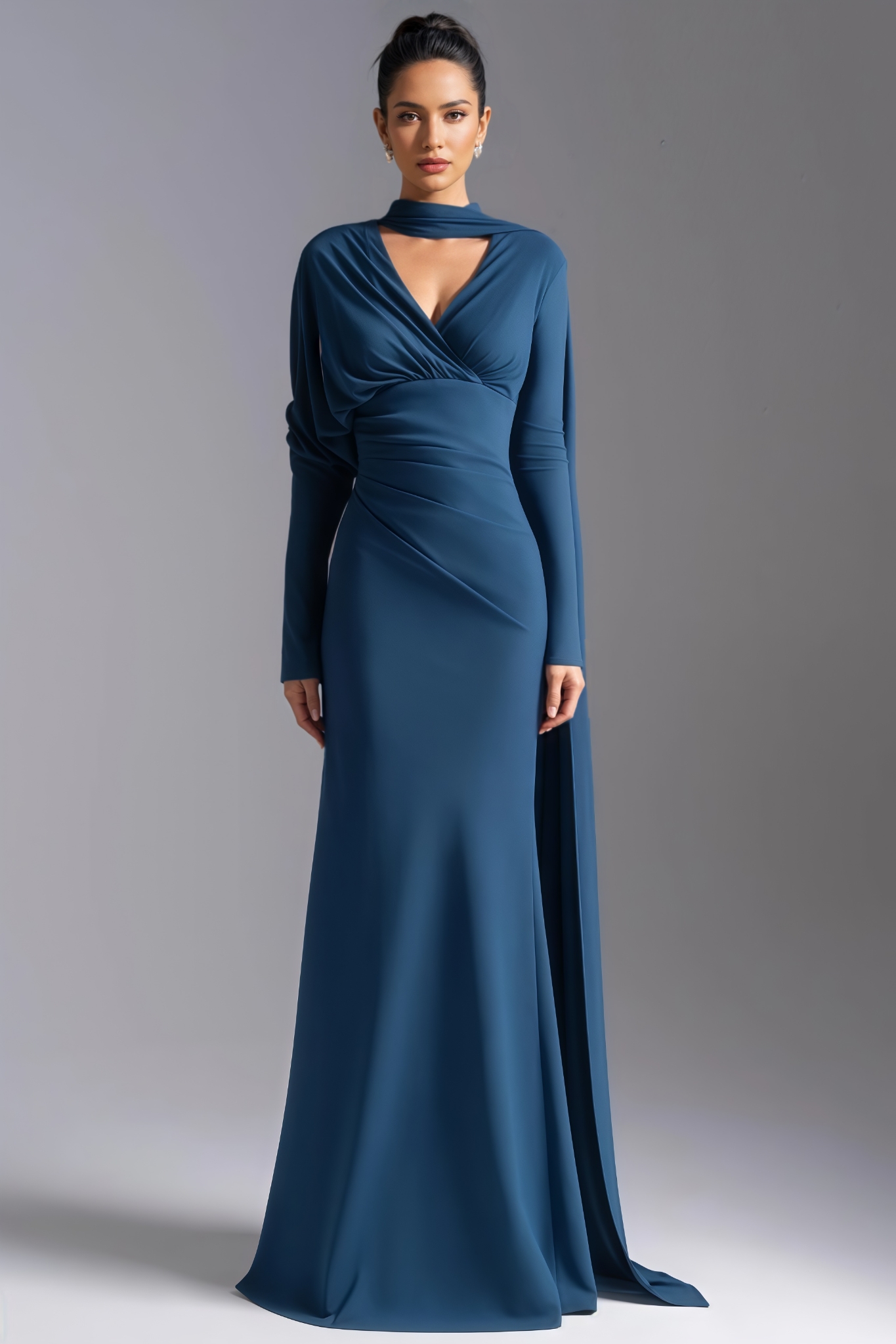 Easton Blue V Neck Pleated Maxi Dress