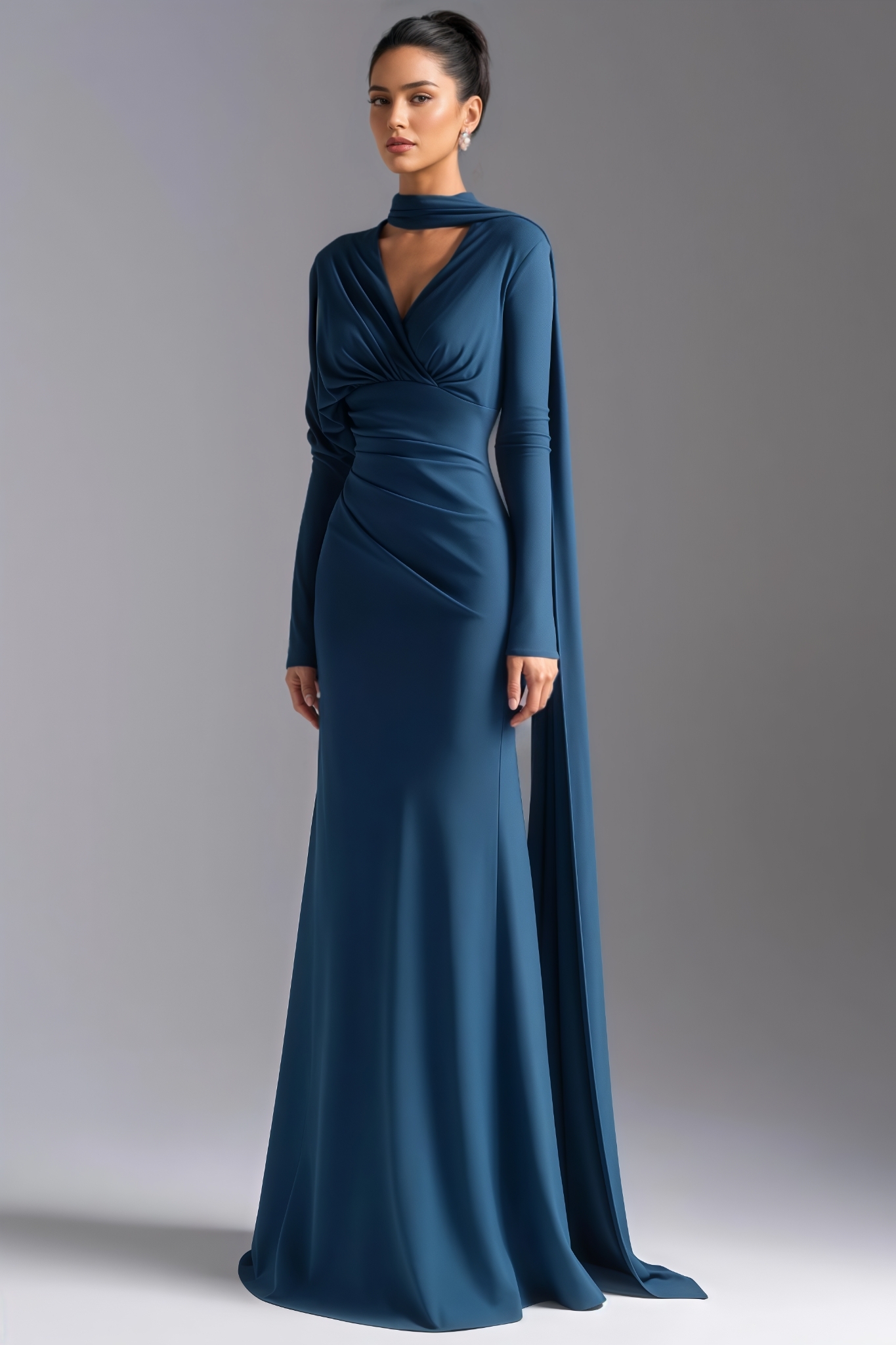 Easton Blue V Neck Pleated Maxi Dress