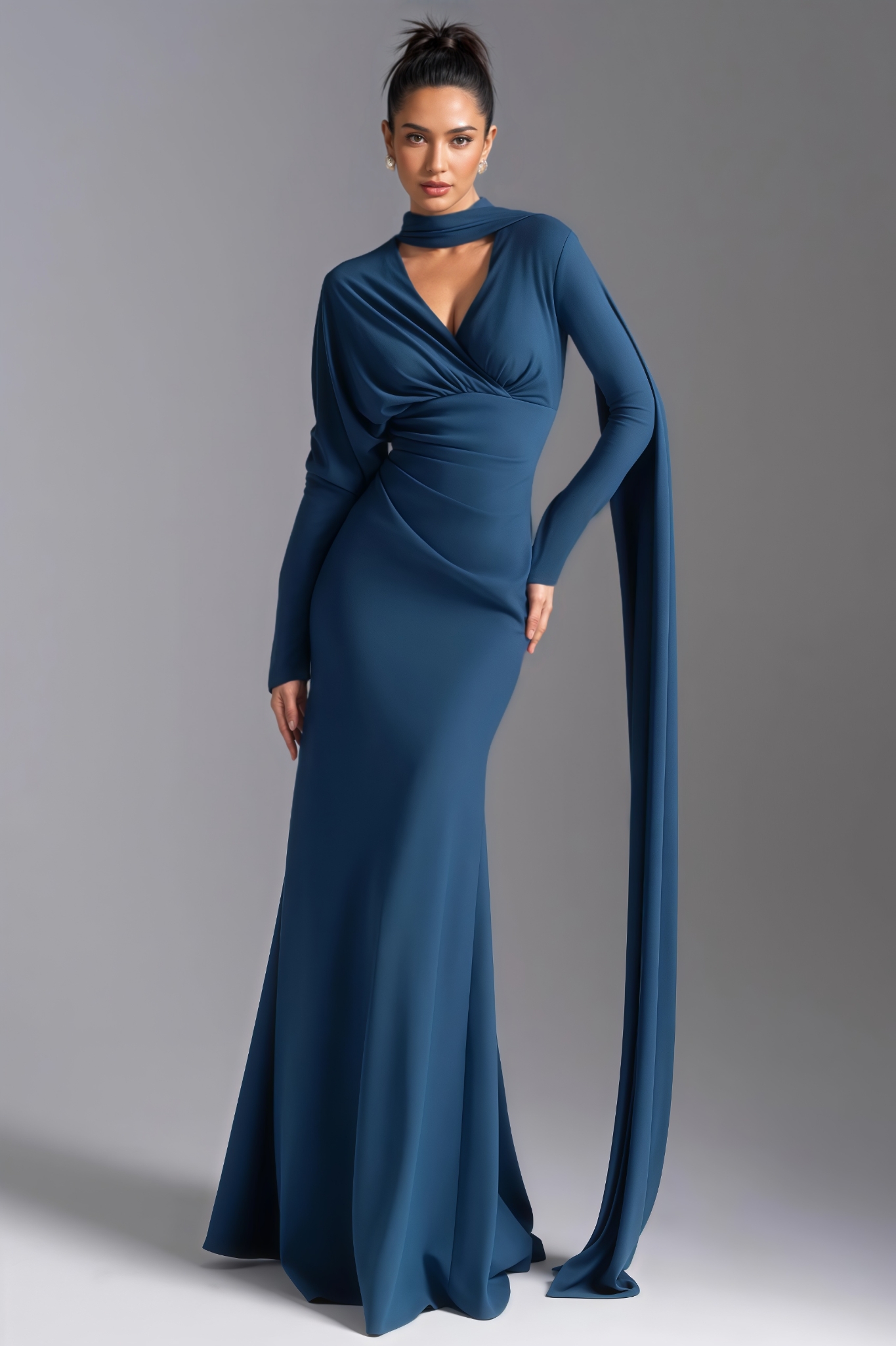 Easton Blue V Neck Pleated Maxi Dress