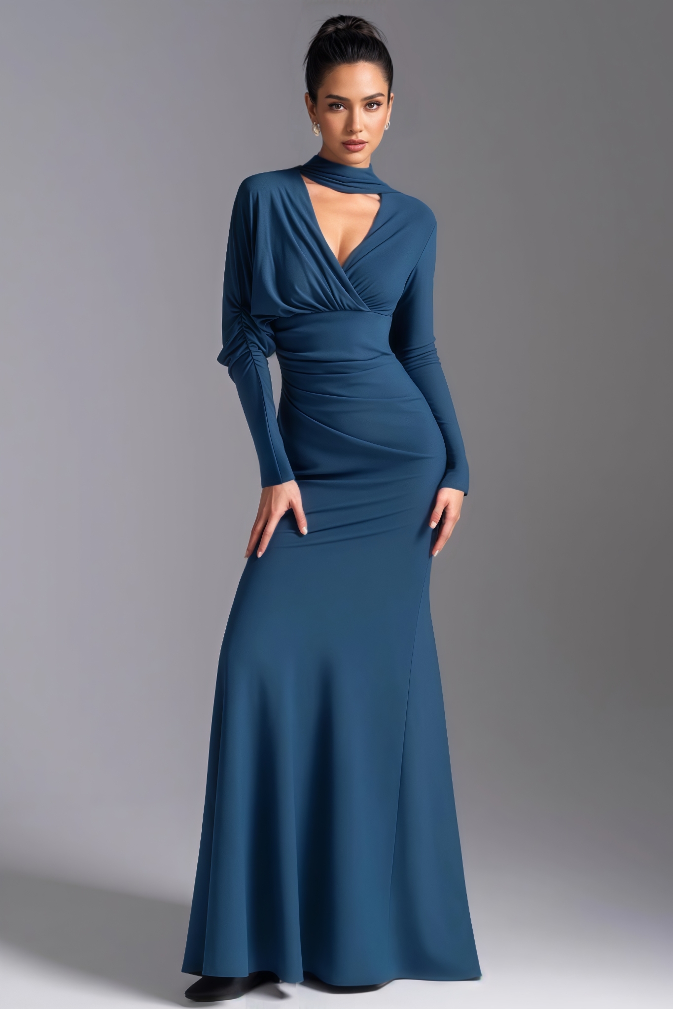 Easton Blue V Neck Pleated Maxi Dress