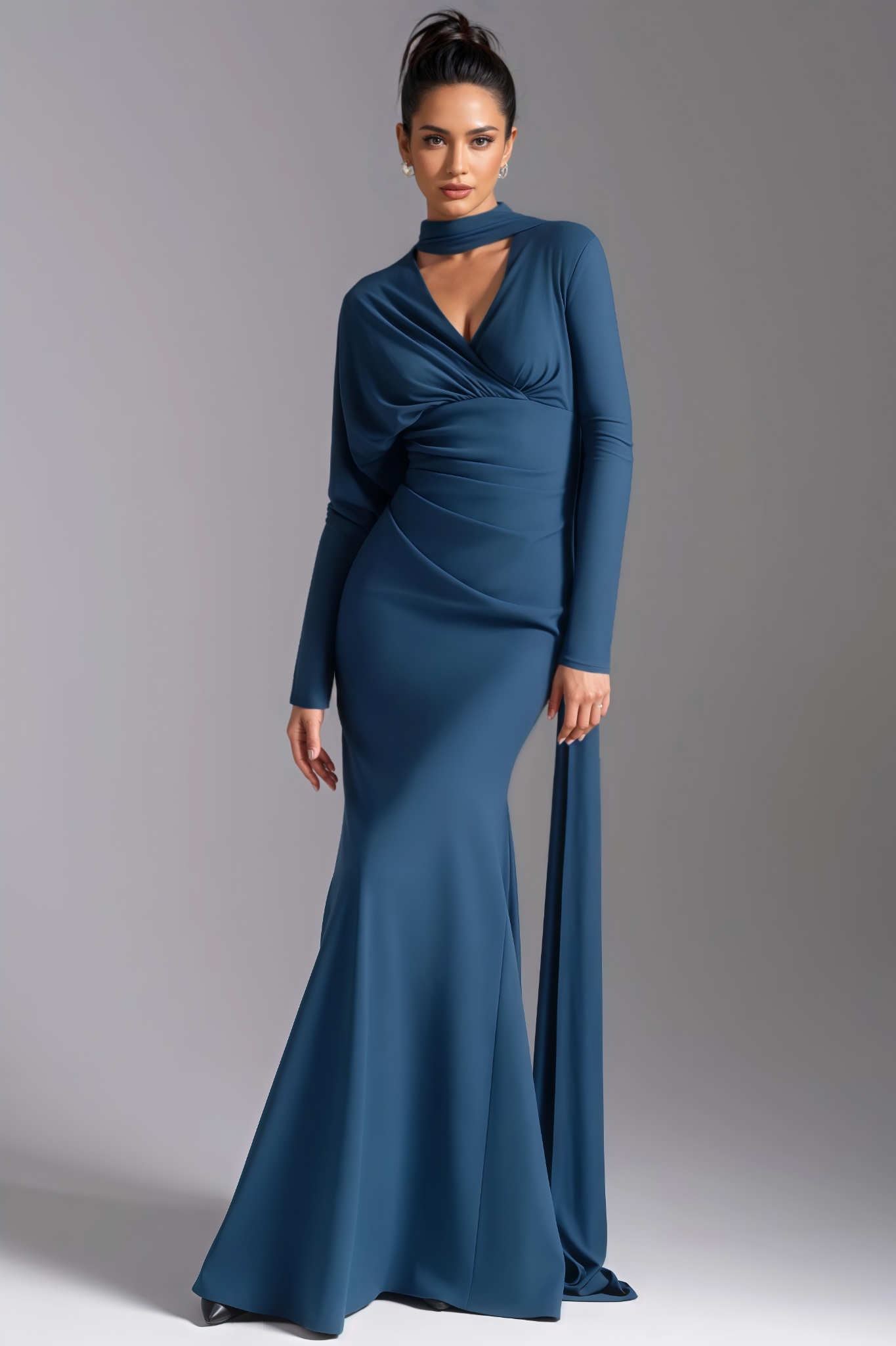 Easton Blue V Neck Pleated Maxi Dress