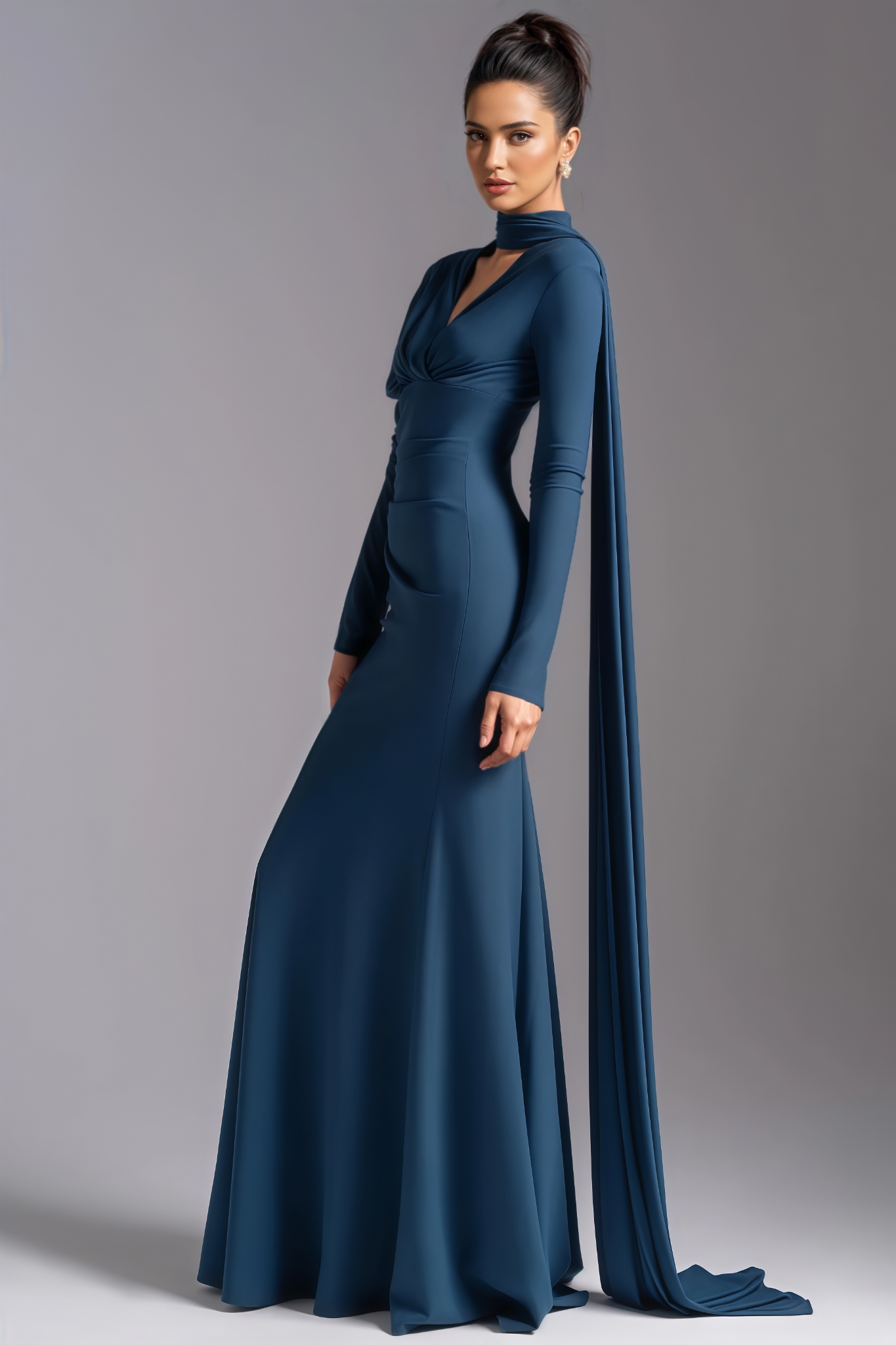 Easton Blue V Neck Pleated Maxi Dress