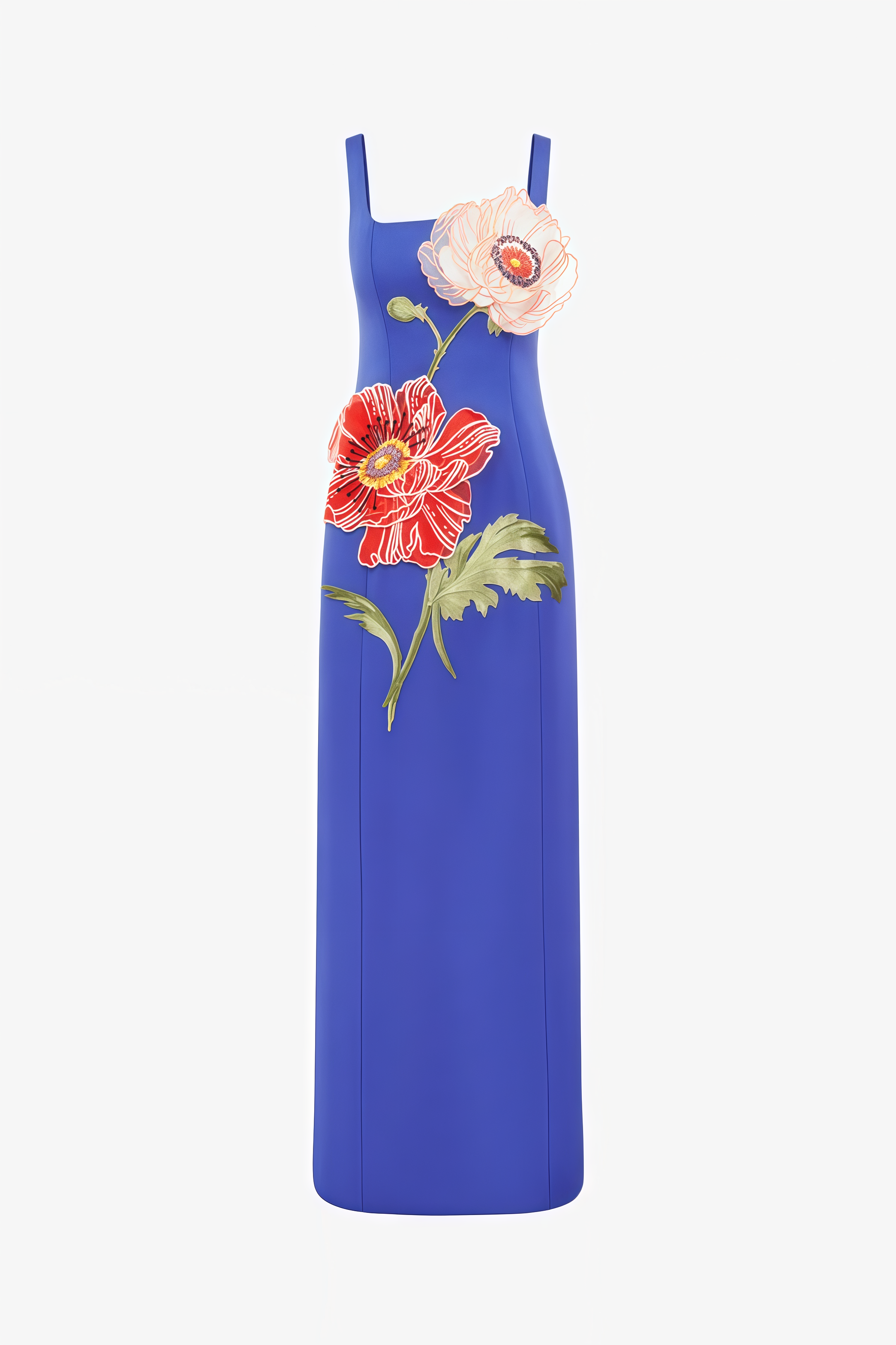 Jalosn Blue Embroidered Floral Maxi Dress