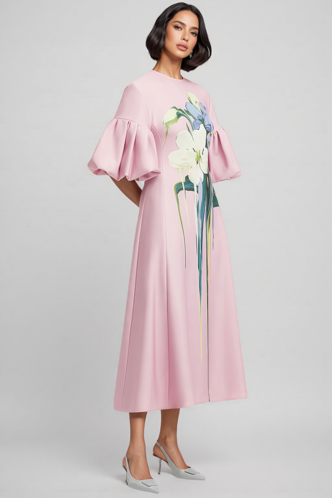 Prusille Pink Floral Midi Dress