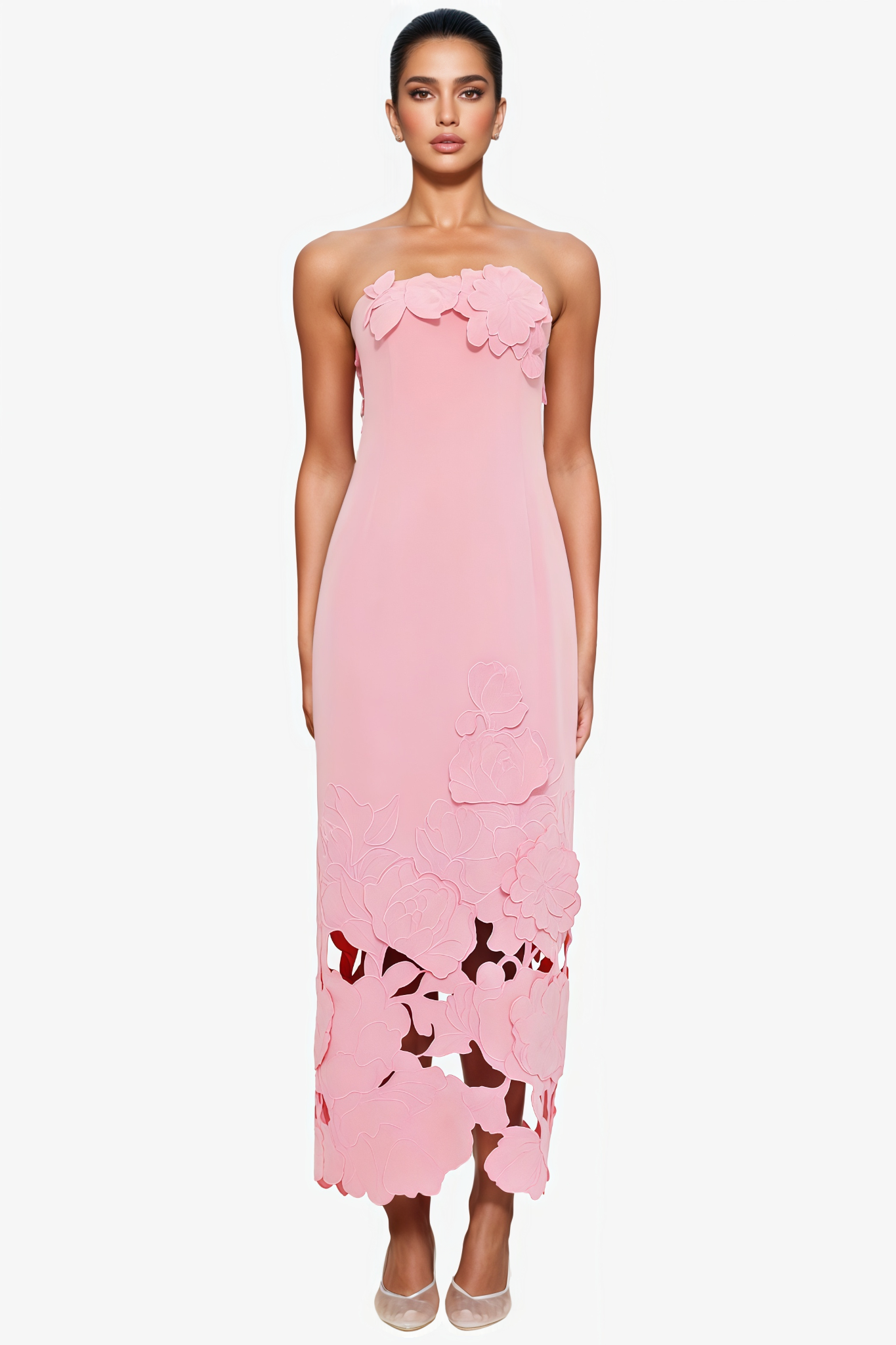 Savannah Pink Strapless Floral Embroidered Maxi Dress