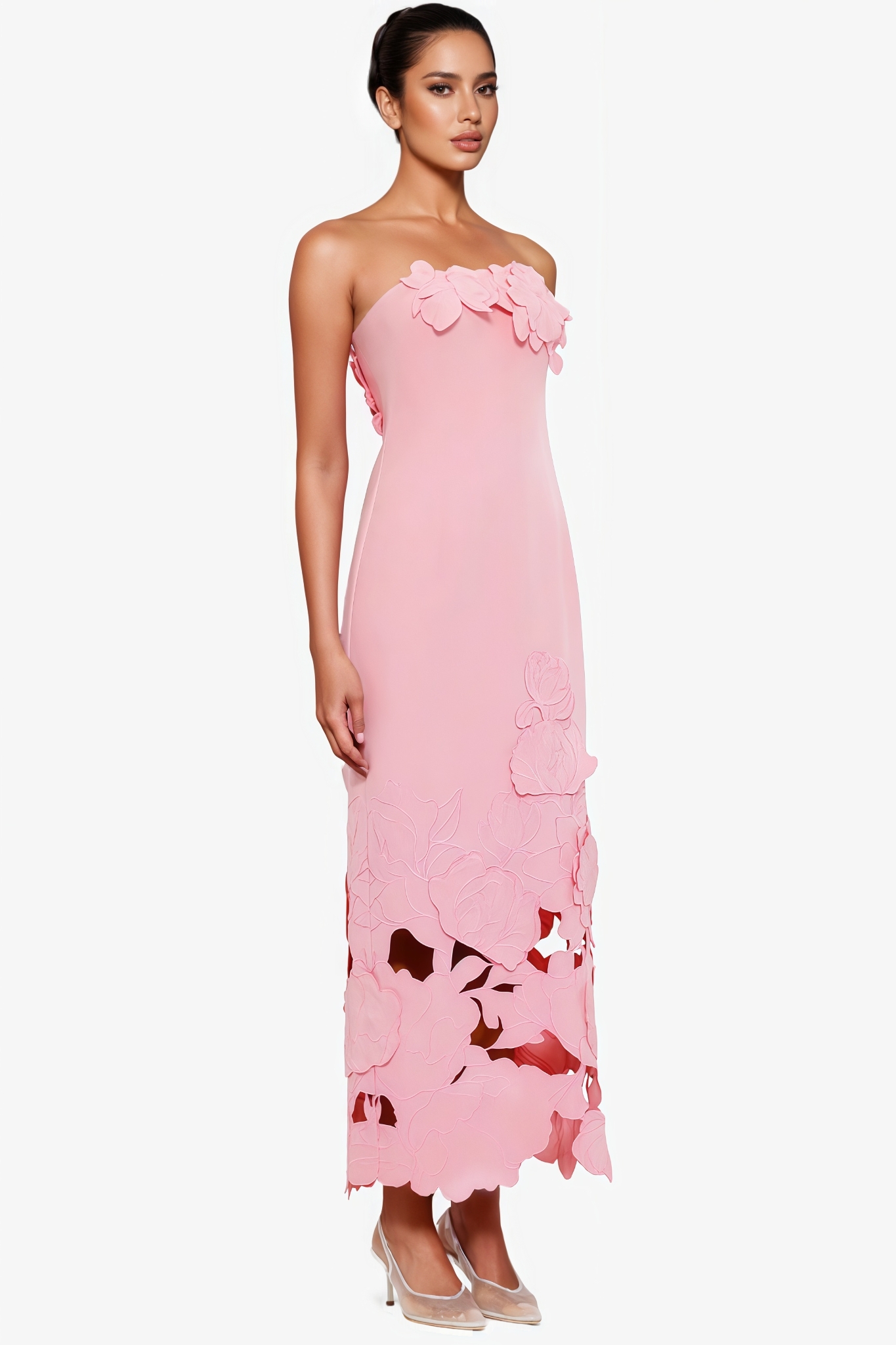 Savannah Pink Strapless Floral Embroidered Maxi Dress