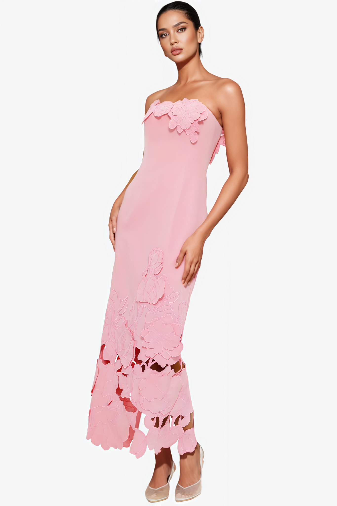 Savannah Pink Strapless Floral Embroidered Maxi Dress