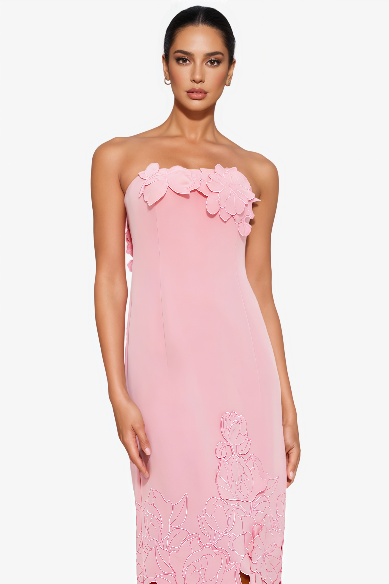 Savannah Pink Strapless Floral Embroidered Maxi Dress